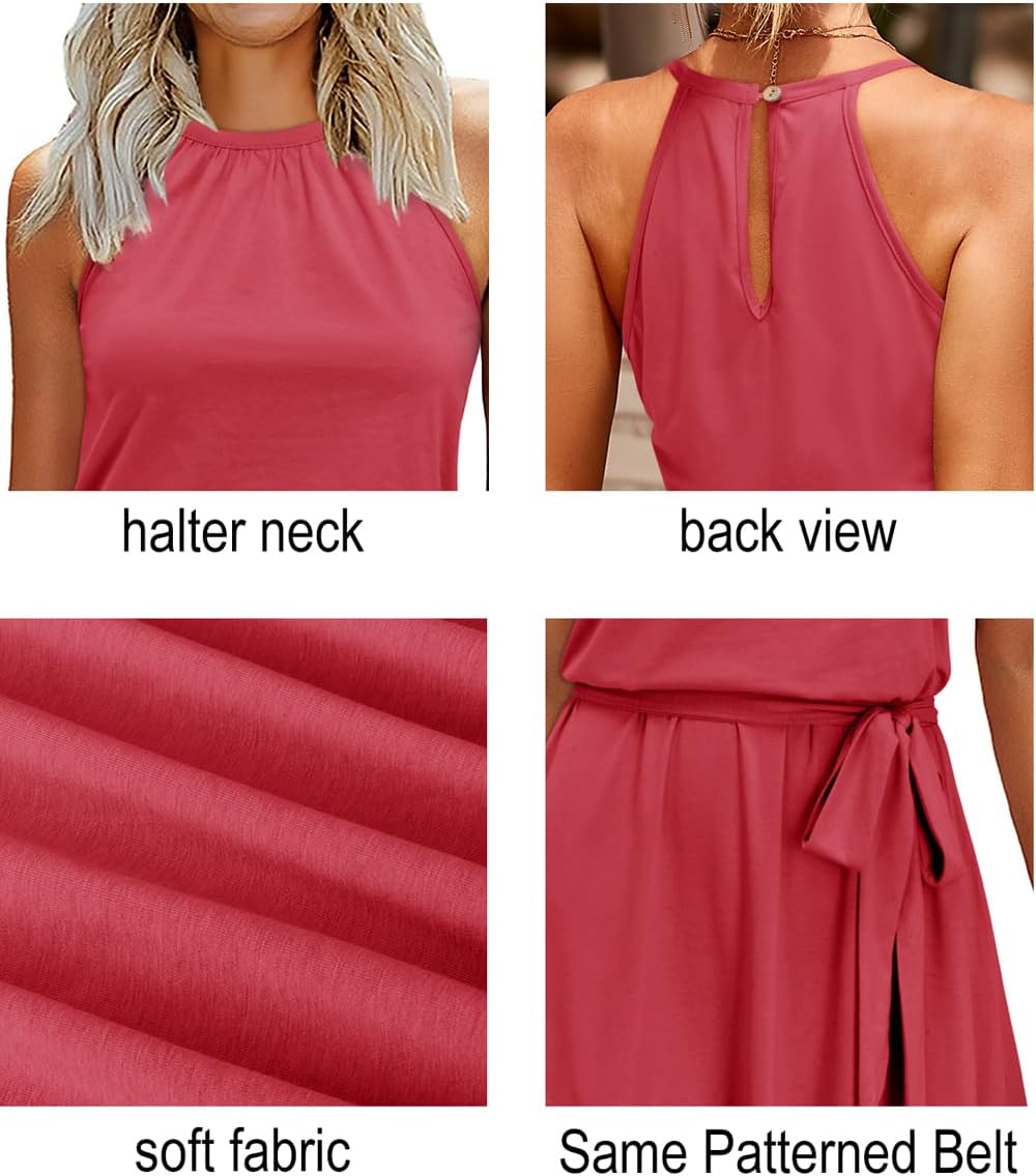 Newshows Sommerkleider Damen Knielang Elegant Kleid Blumenmuster Neckholder Rüschen Freizeitkleider mit Taschen - Image 6