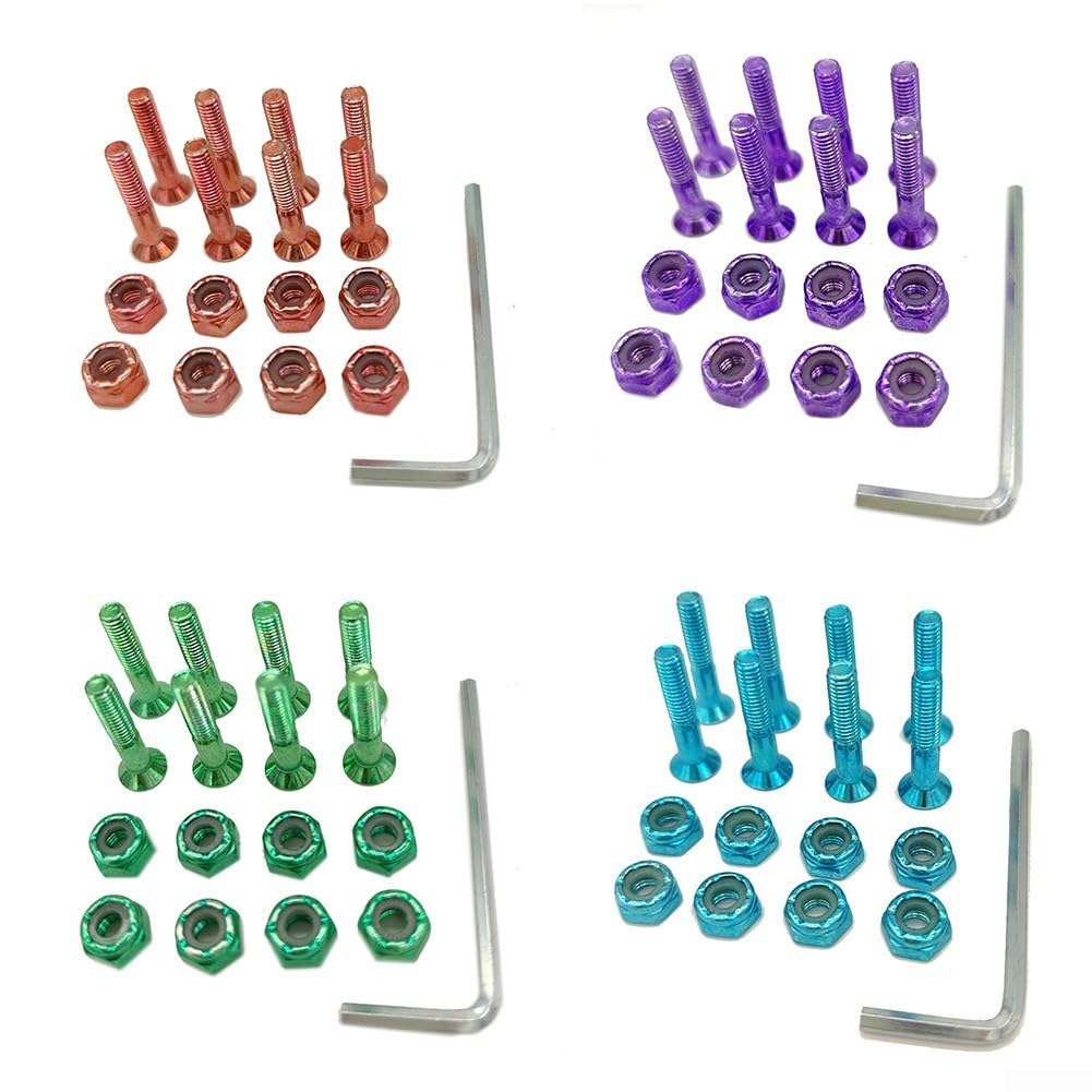 8pcs Skateboard Hardware Set 1 Pollice viti, dadi e chiave in acciaio al carbonio (viola)