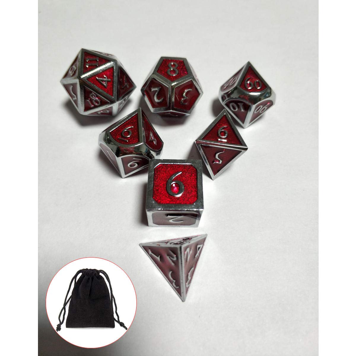 ChaRLes 7 Unids En Relieve Heavy Metal Poliédricos Dados Dnd Rpg Mtg Juego De Rol Con Bolsa De Almacenamiento