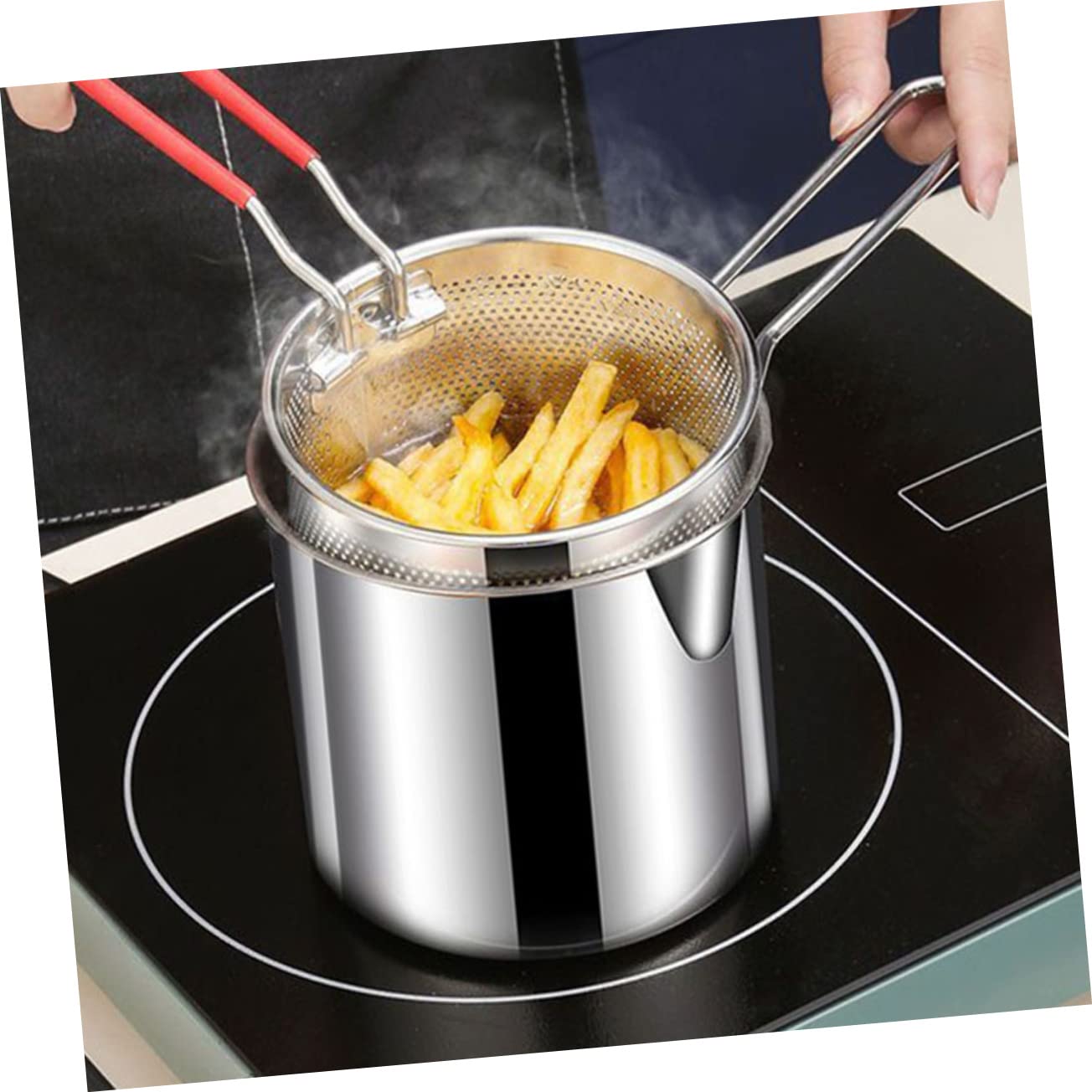 VALICLUD 1set Fry Pot with Fry Basket and Lid Deep Fryer Kit for Chicken Shrimp Lightweight Design for Indoor and Outdoor Cooking