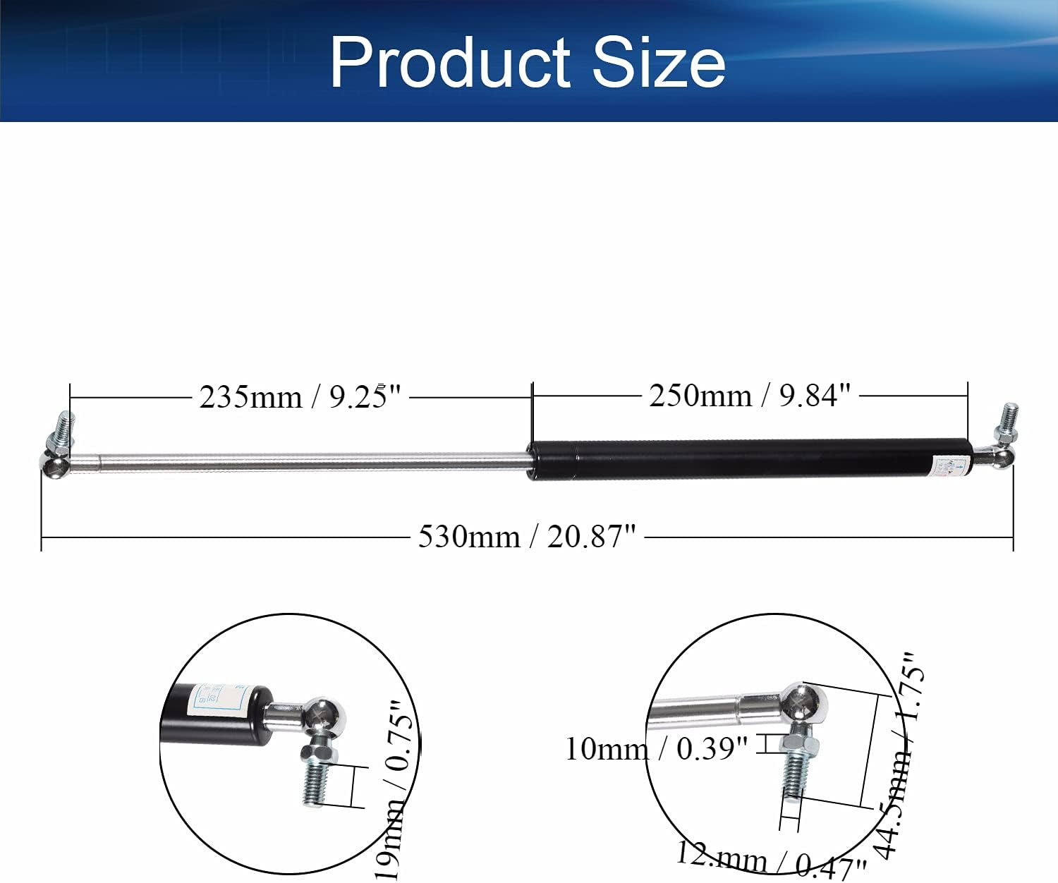 1PCS Ball Joint Gas Spring Rod 510mm Length Adjustable Gas Shock Strut Spring for Renovating DIY Window Floor Hatch Trap Door Toolbox Lid Heavy Duty Black