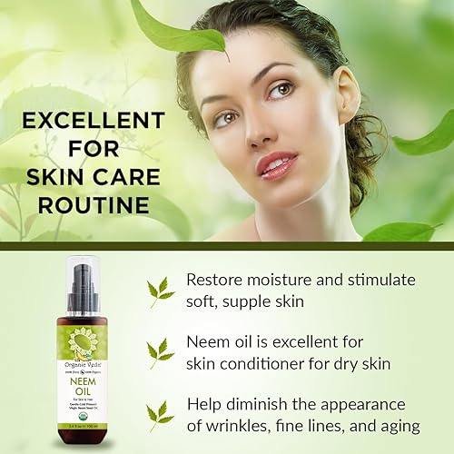 Miniatura 7 de Organic Veda Aceite de neem puro, prensado en frío y orgánico para piel, cabello, cara, cuerpo, cuero cabelludo, hidratante natural, aceite de