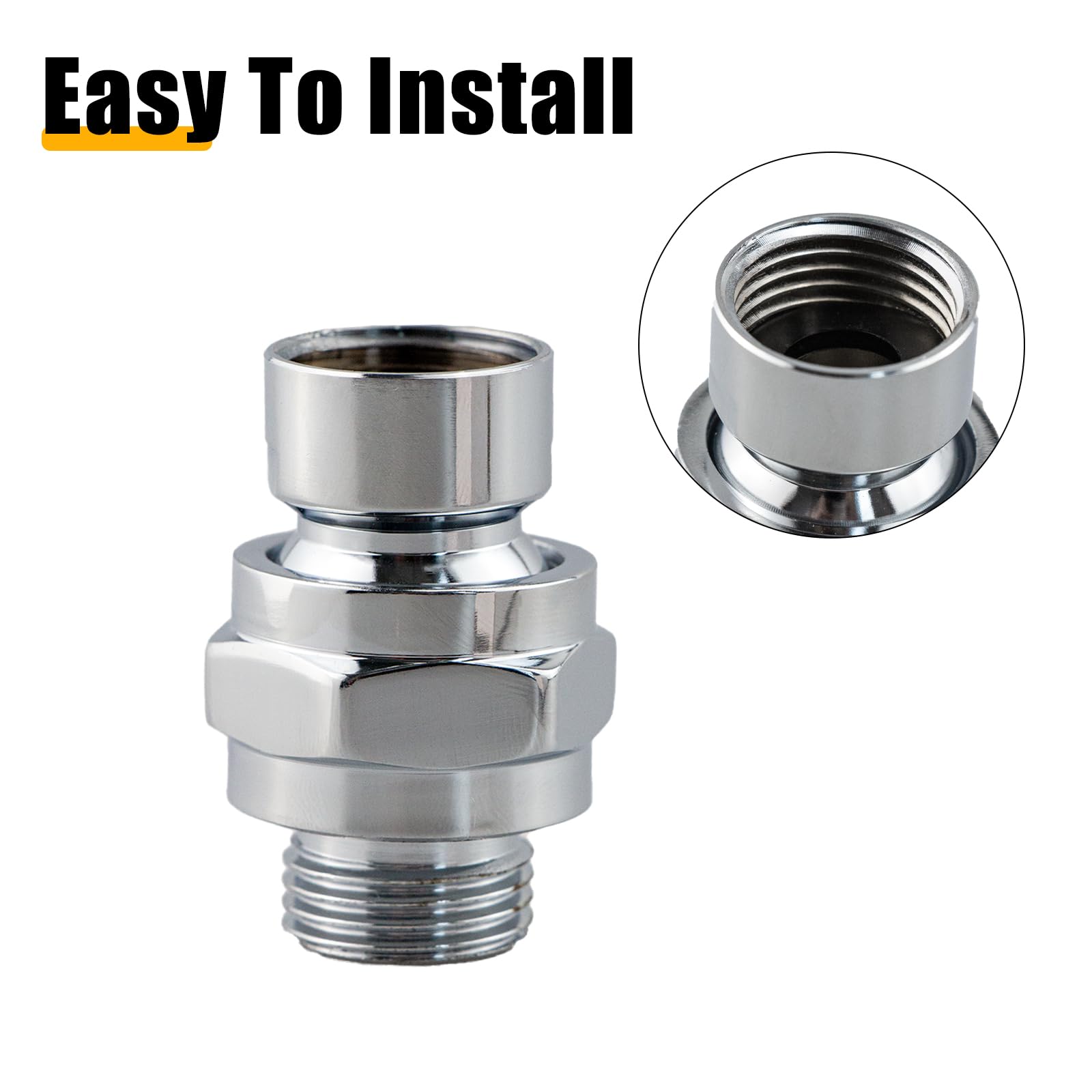 Solid Brass Ball Joint Shower Head Adapter - Adjustable Swivel Connector, Brushed Chrome Finish, G1/2 Thread 2 thumbnail image