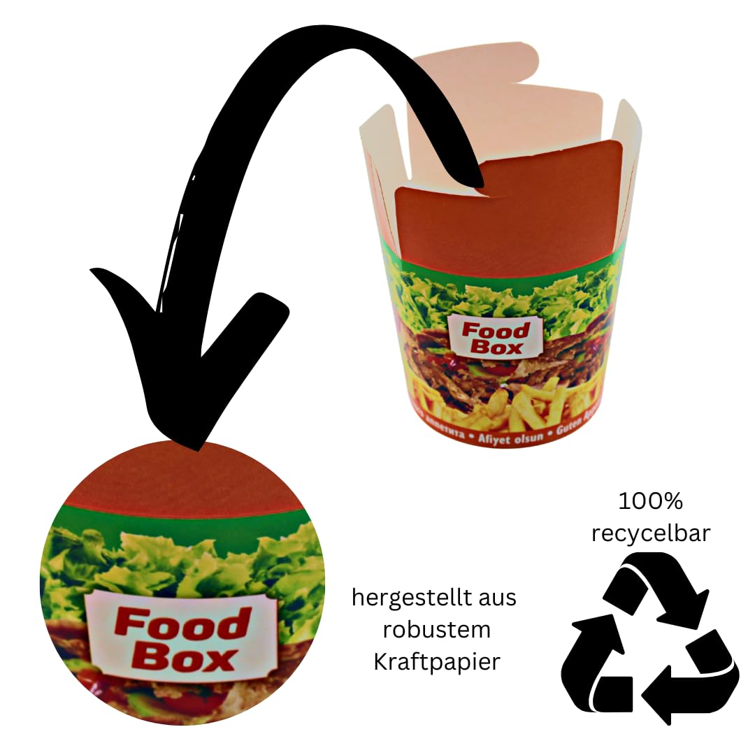 Enpack Döner-Box aus Kraftpapier mit Faltdeckel, 500 ml (16 oz) – 500 Stück – Einweg Food-Container To Go – Asia-/Nudelbox, Snackboxen für Take-Away & Lieferservice