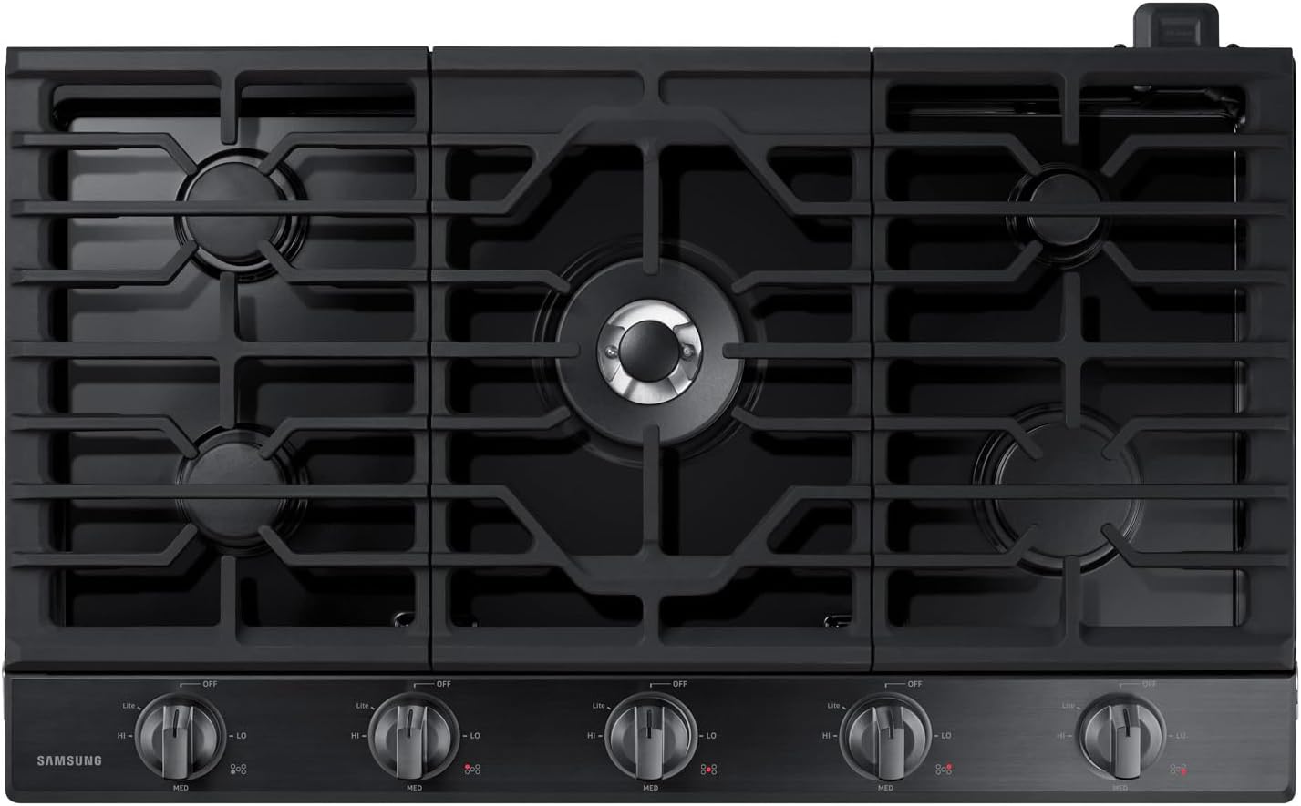 SAMSUNG 36" Built In Smart Gas Cooktop with Illuminated Knobs, 5 Burners, Black Stainless Steel, NA36N6555TG/AA