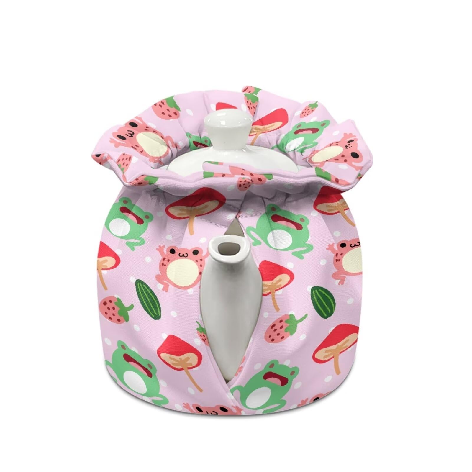 LJMKZJN Tea Pot Cozy Dustproof Insulated Teapot Cover with Adjustable Drawstring Kettle Cloth Cover Tea Cosy for Home Kitchen Decorative, Strawberry Frogs