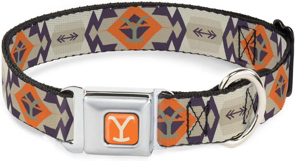 Paramount Network Easy Adjustable Metal Seatbelt Buckle Quick Release Dog Collar, Y Logo, 15 to 24 Inches 1.0 Inch Wide-Large