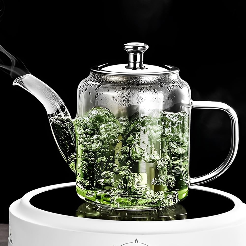 Teiera in Vetro da 650ml, Teiera Resistente al Calore in Vetro Borosilicato Trasparente con Filtro in Acciaio Inox, piccola teiera per foglie sfuse, erbe, frutta, bubble tea | Infusore Tè