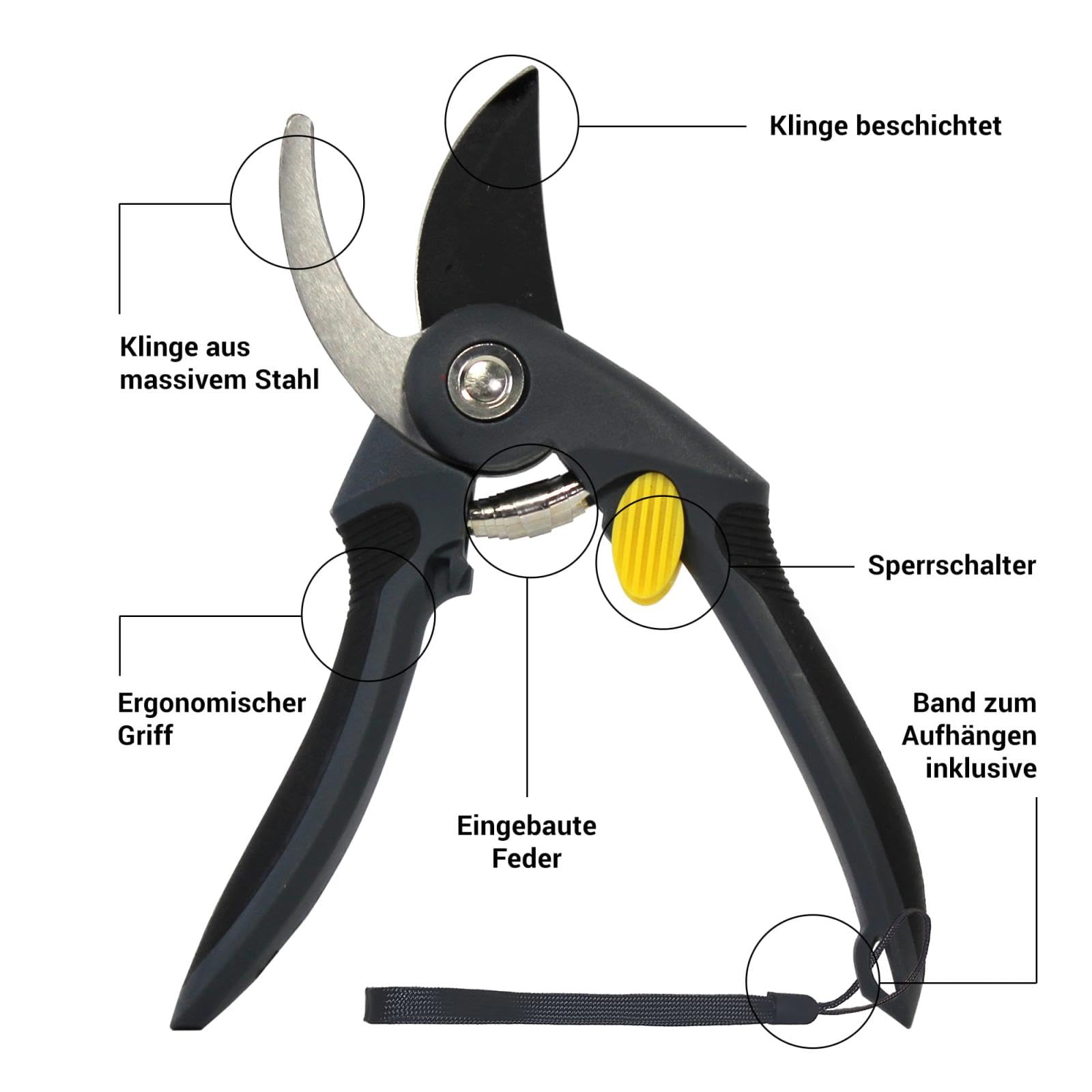 Gartenschere Set · Astschere, Heckenschere & Rosenschere · Gartenscheren für dicke Äste, Hecken, Sträucher, Reben & Rosen · Profi Garten Scheren klein & groß