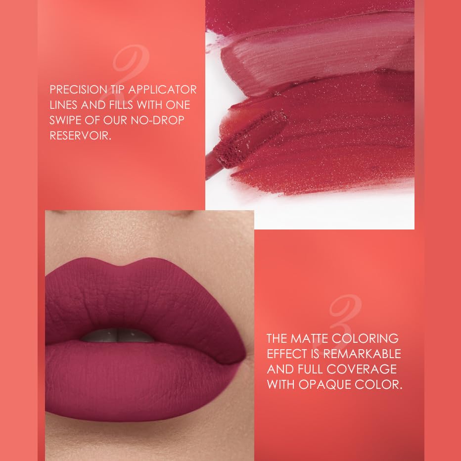 Miniatura 6 de BONNIE CHOICE Juego de 12 lápices labiales líquidos mate + bolígrafos delineadores, impermeable, de larga duración, color rojo oscuro, para mujeres,