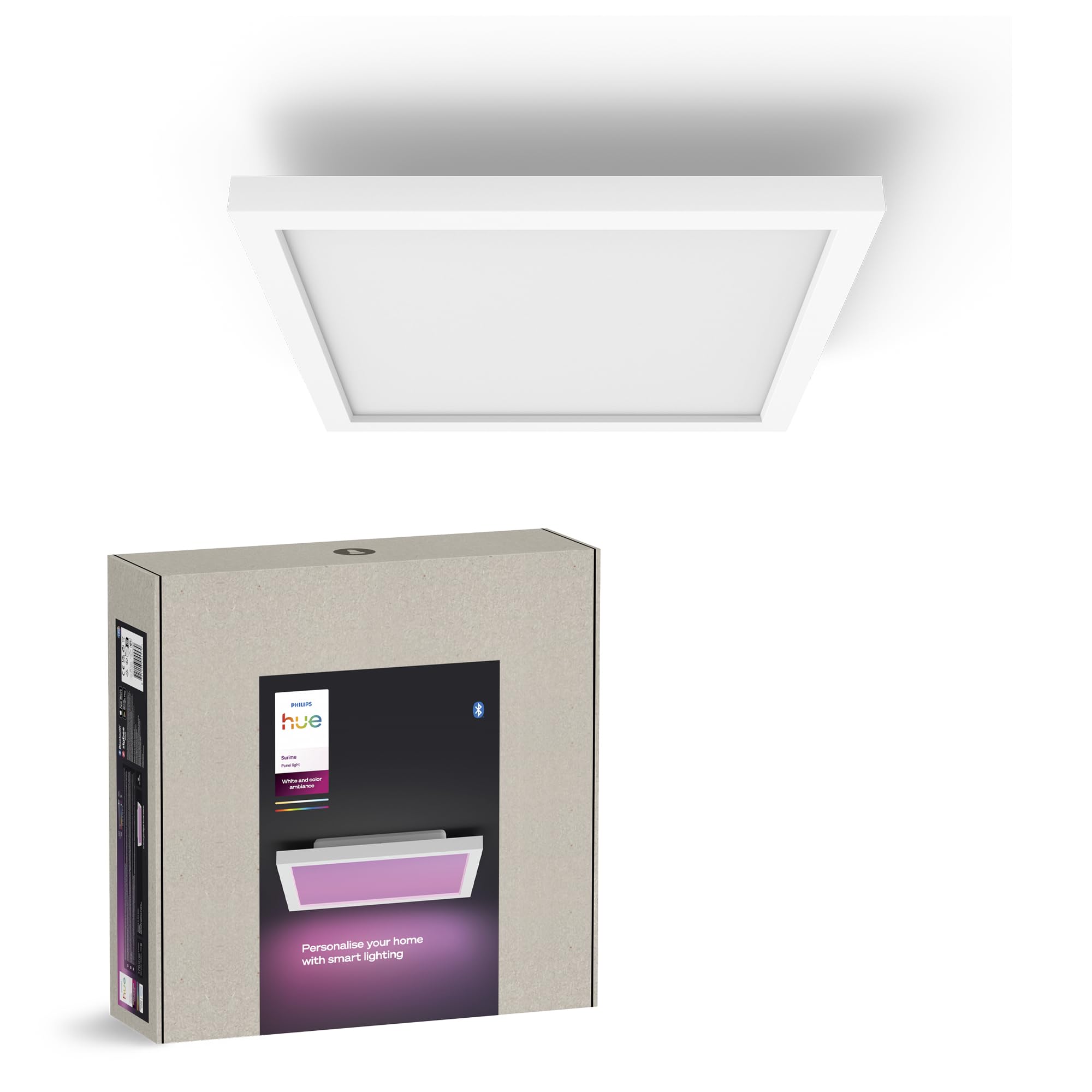 Philips Hue White and Color Ambiance Surimu, Plafoniera Smart Quadrata, Luce Bianca o Colorata, Dimmerabile, 25W, Bianco