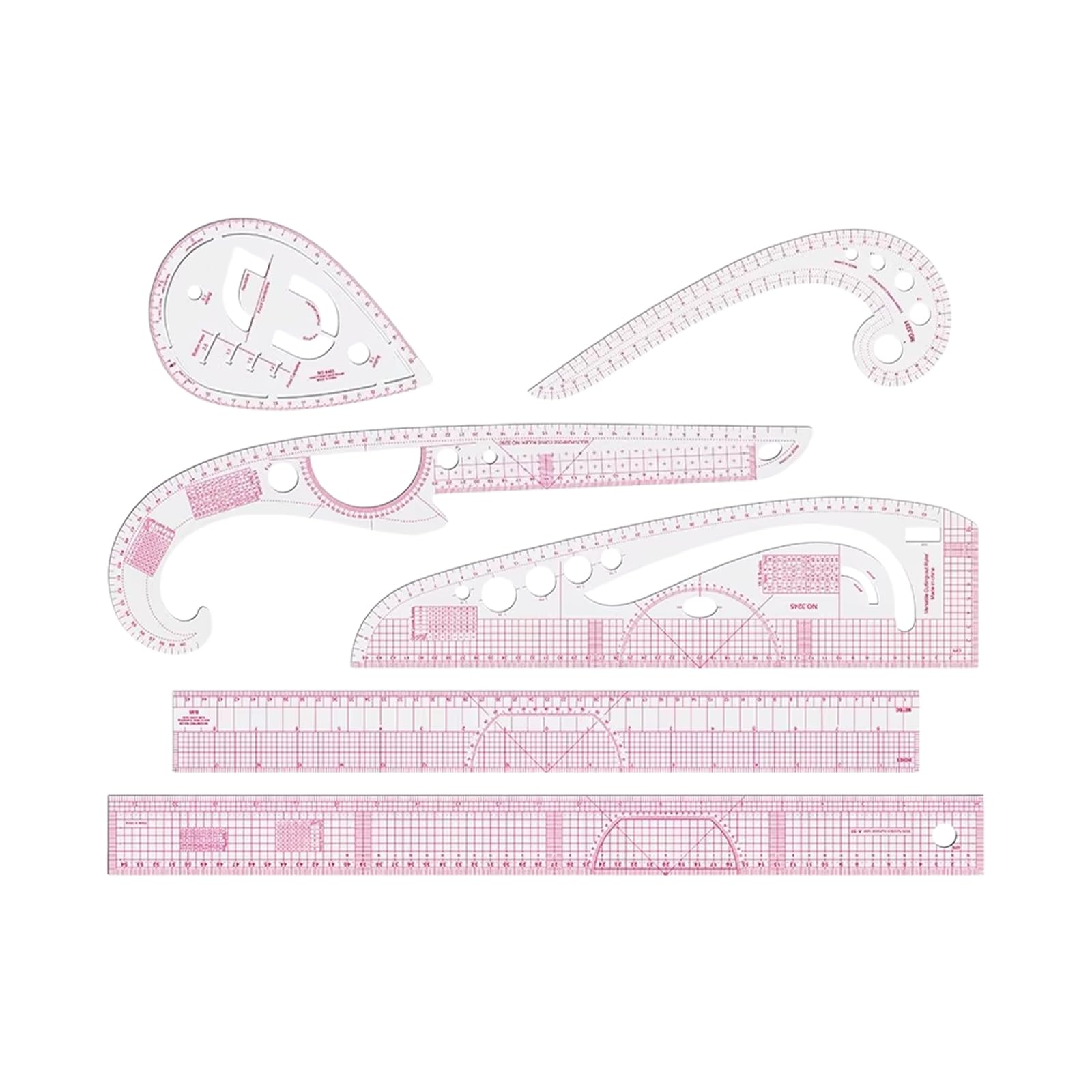 Weilwh Multicolor Pattern Making Ruler Set 6 Piece French Drafting Tools With Metric Markings, Transparent Sewing Templates For Tailoring, Alteration Work, And Line Layout French Ruler Sewing Metric Drafting Template