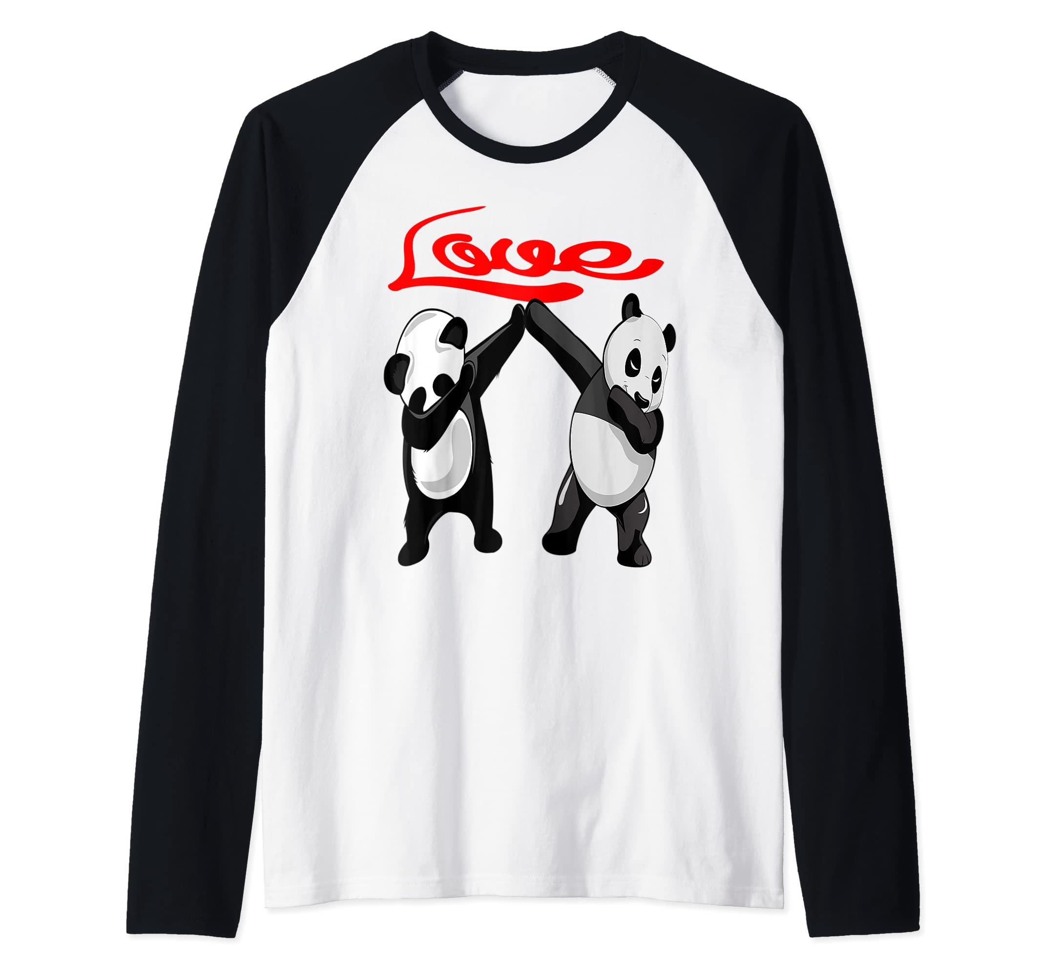 perry ellisDabbing Panda Love Cute Animal Panda Bear Dancing Valentine Raglan Baseball Tee