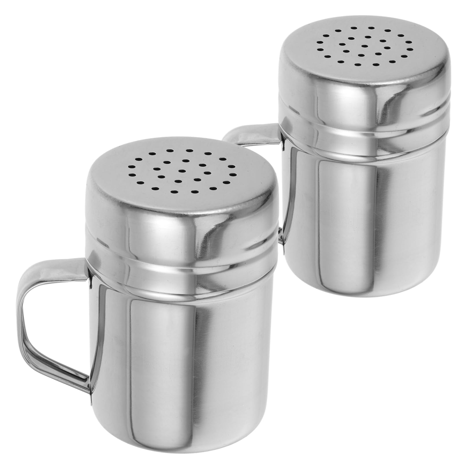 MUCKLILY 2pcs Stainless Steel Powder Can Powdered Sugar Sifter Strainer Flour Duster Salt Shaker with Lid Seasoning Containers Salt and Sugar Shakers Sugar Grinder to Powder Silver