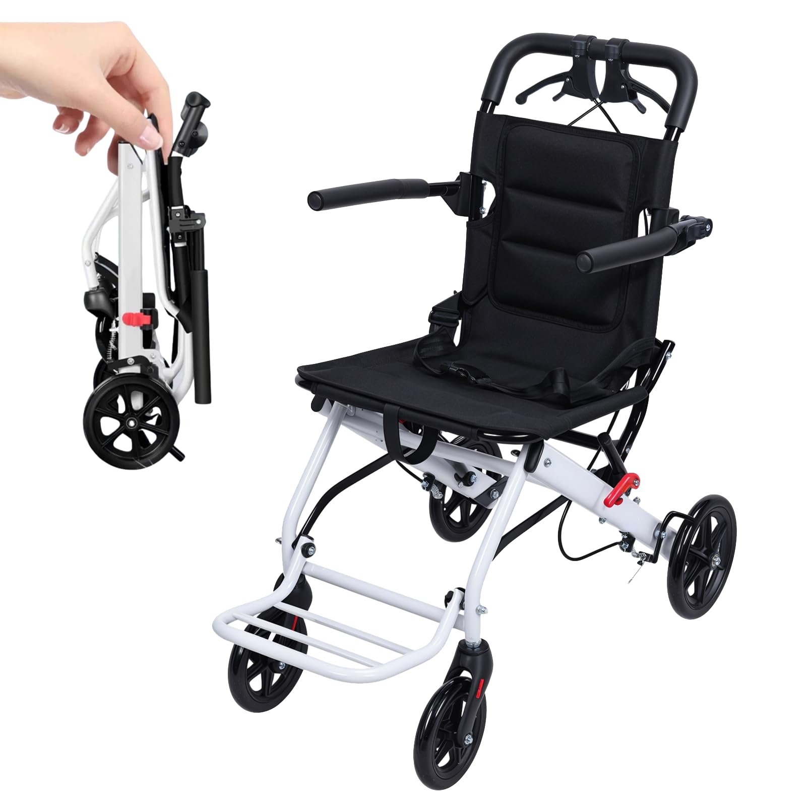 Sedia a rotelle pieghevole in carbonio leggero, sedia di mobilità da viaggio con freno ergonomico, design compatto 8,2 kg e ruote in PU stabili, uso interno esterno, aiuto portatile per anziani