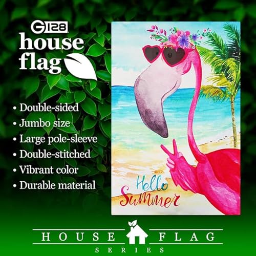 G128 House Flag Hello Summer Peace Sign Flamingo 28"X40" #TOP1