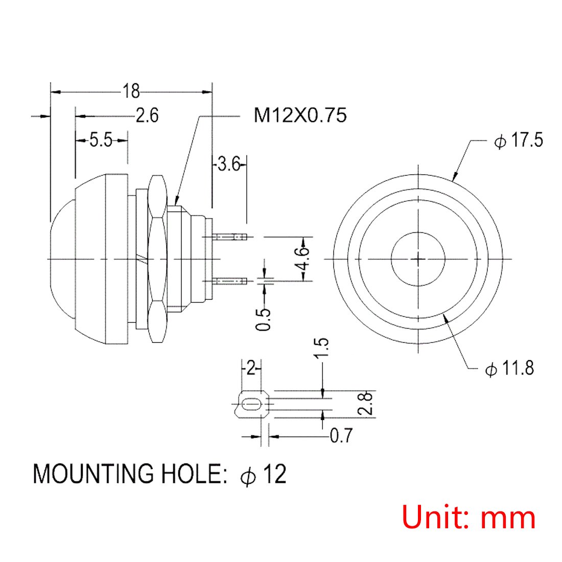Larcele 10 Pieces 12mm Waterproof Push Button Momentary On Off Switch ANKG-01 (Orange)