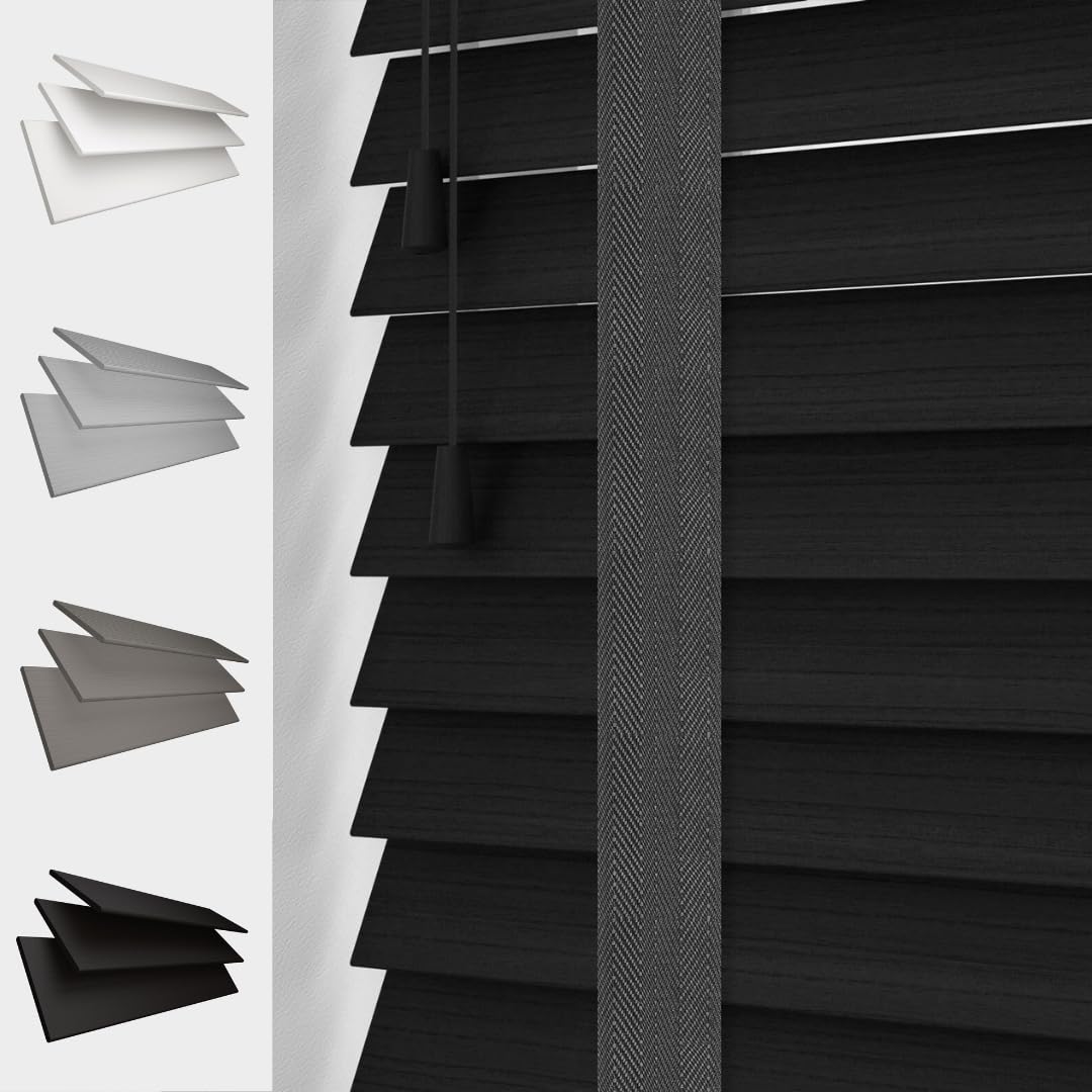 Caecus Blinds Faux Wood Tape Venetian Blind 50mm Slats Black 75Cm Width X 120Cm Drop from B&Q