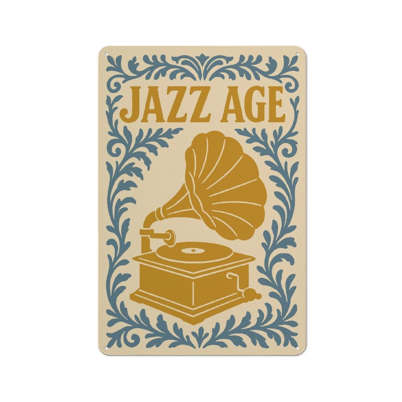 Junmoney Style-19 Jazz Age Gramophone Art Vintage Metal Plaque 30X20cm For Living Room Wall, Suited To Living Room Decor Lovers