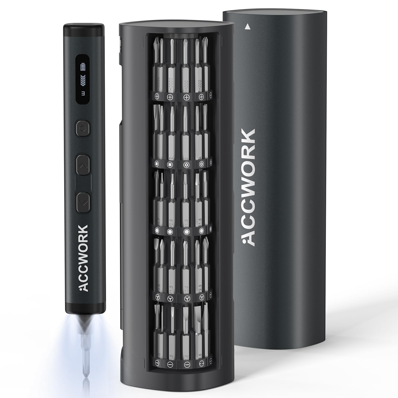 Accwork 78 en 1 Tournevis Électrique de Précision avec 72 Embouts Magnétiques S2 | 5 Vitesses | Écran LED | Mini Tournevis Électrique pour Ordinateur Portable, Lunettes, Montres