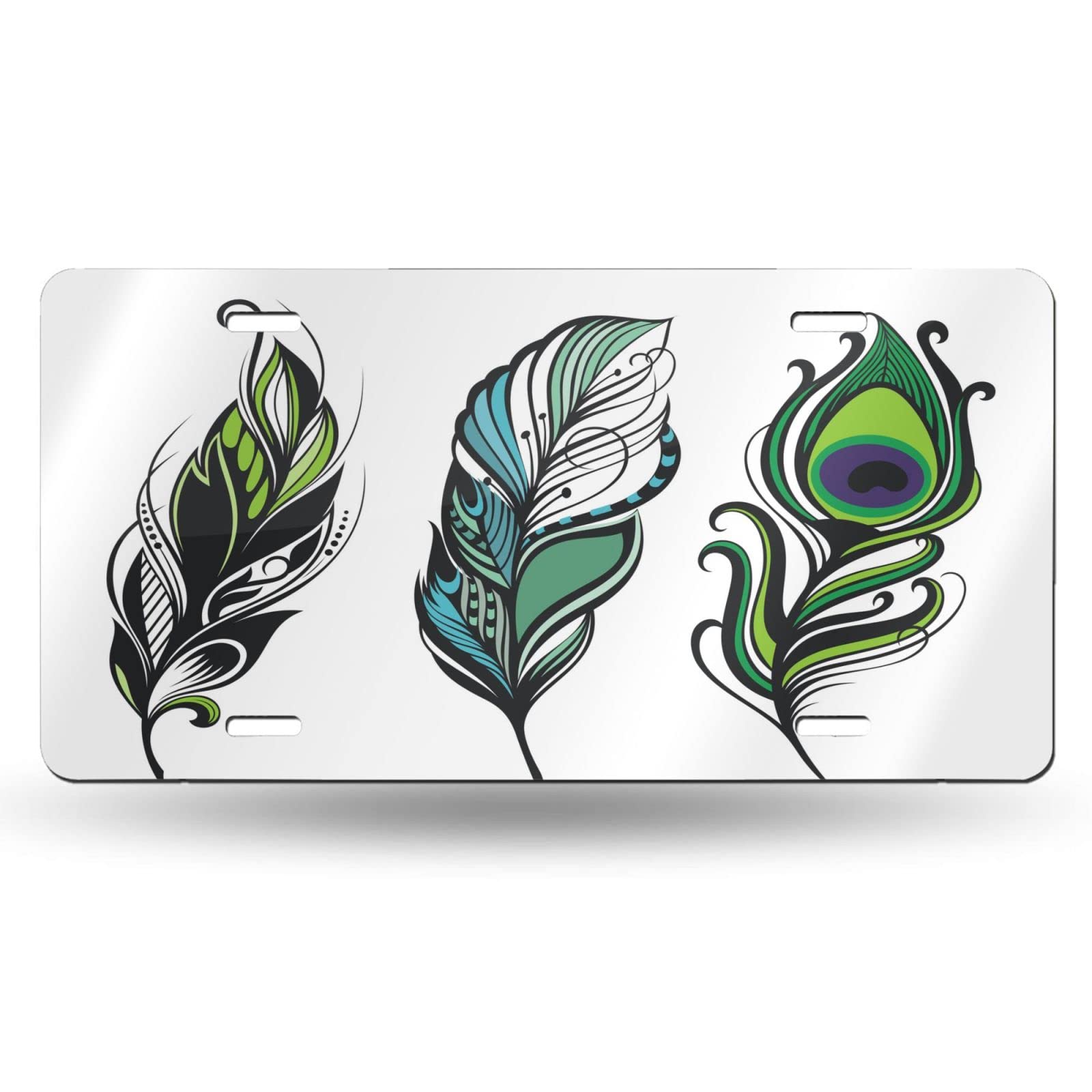 Set of Peacock Feathers License Plate Front Car Decorative Novelty Auto Plate Car Tag Vanity Gift Metal Aluminum Plate for Women/Man 12x6 inch Wall Decor