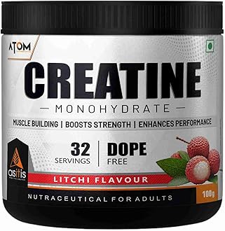 AS-T-IS Nutrition ATOM Creatine Monohydrate Powder 100G-32 Servings | Dope Free | Enhances Performance | Promotes Muscle Gains | Litchi
