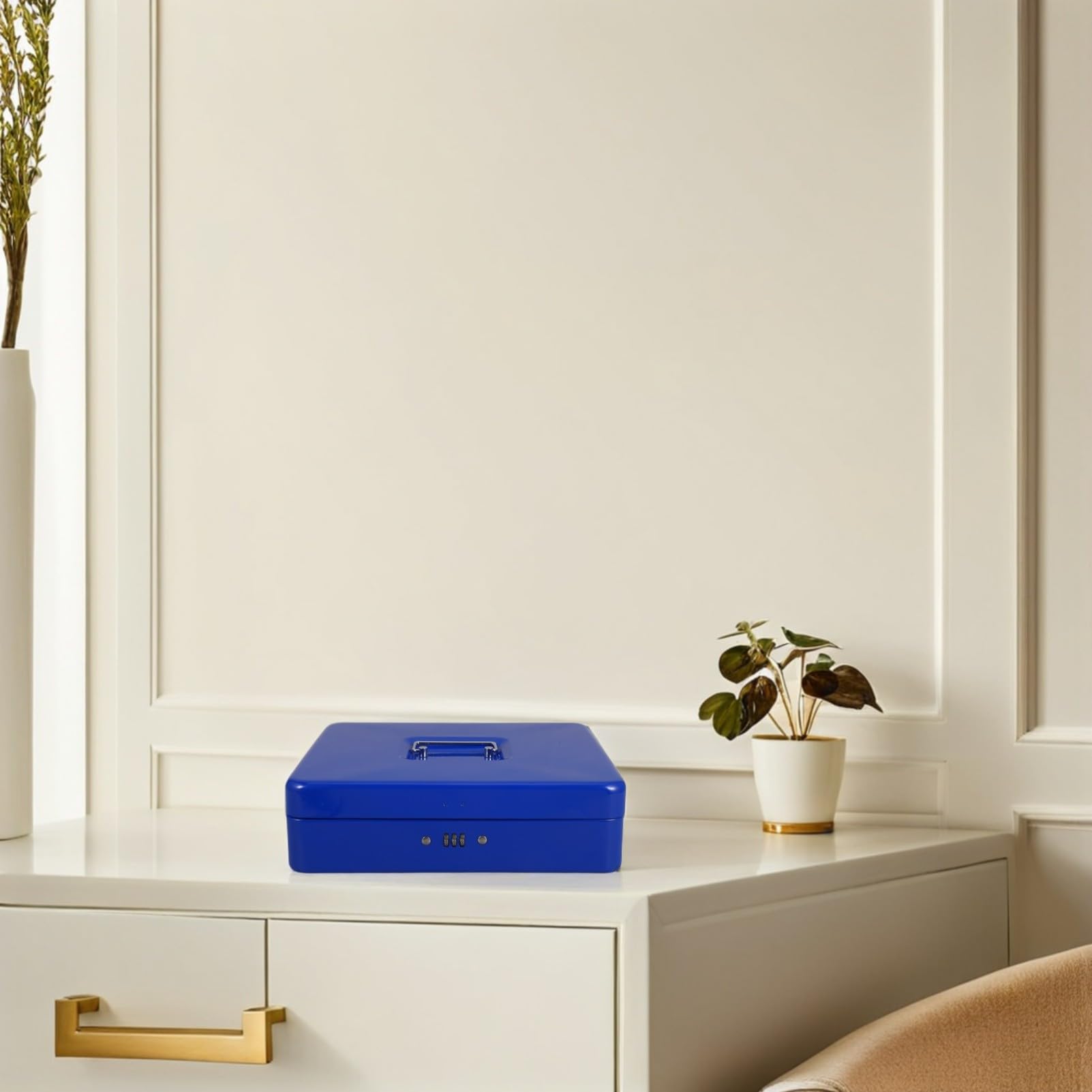 Angoily Boîte à Monnaie en Métal Bleue Serrure à Code pour Caisse Enregistreuse Style