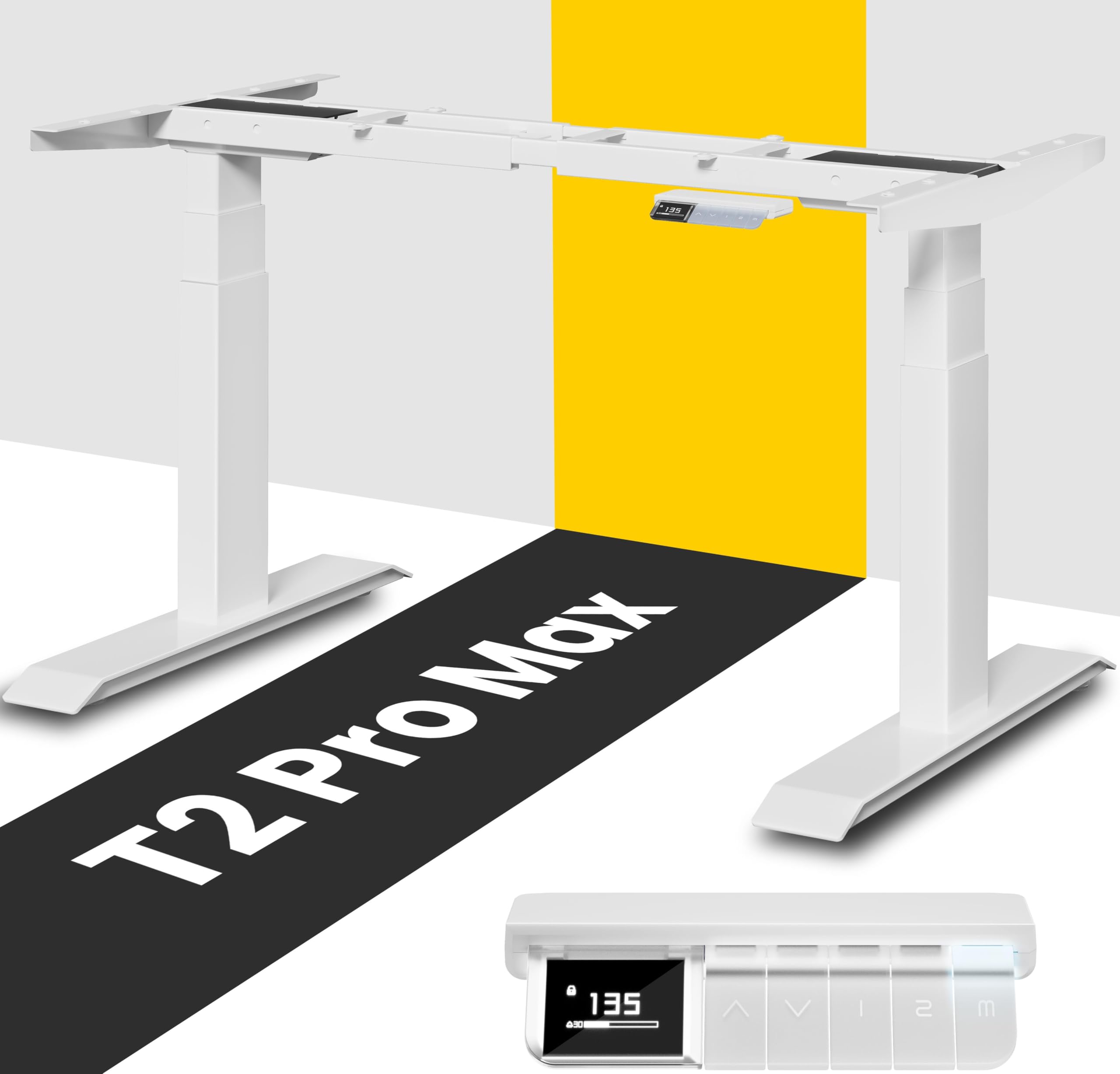MAIDeSITe T2 Pro Max Elektrisch Höhenverstellbarer Schreibtisch Gestell, 135 cm Höhenverstellbar Tischgestell Dualmotor Traglast 180KG mit Piano-Master-Steuerungssystem und Kollisionsschutz Funktion