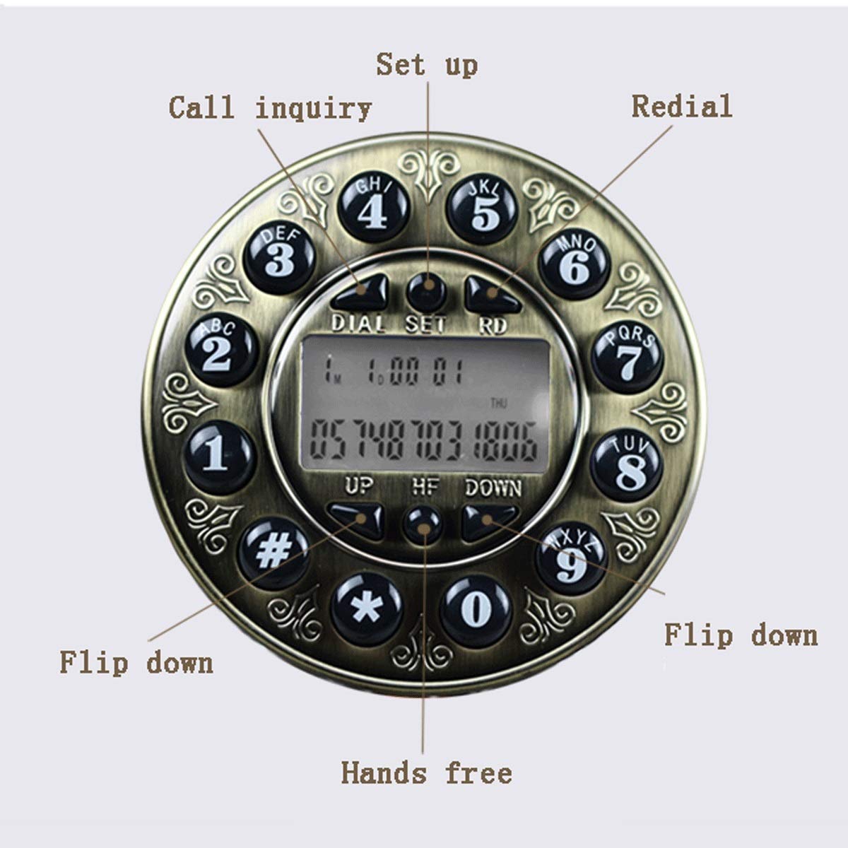Telefon stacjonarny w stylu europejskim, salon, antyczny telefon stacjonarny, dom, sypialnia, telefon retro, telefon stacjonarny w starym stylu