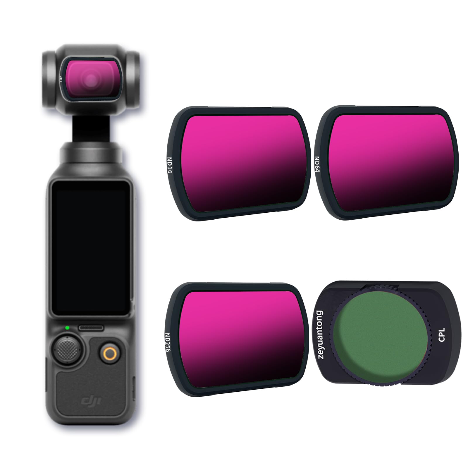 Magnetic Lens Filter Kit Compatible with DJI OSMO Pocket 3,4 Pack CPL ND16 ND64 ND256,Ultra Slim Frame & HD Optical Glass
