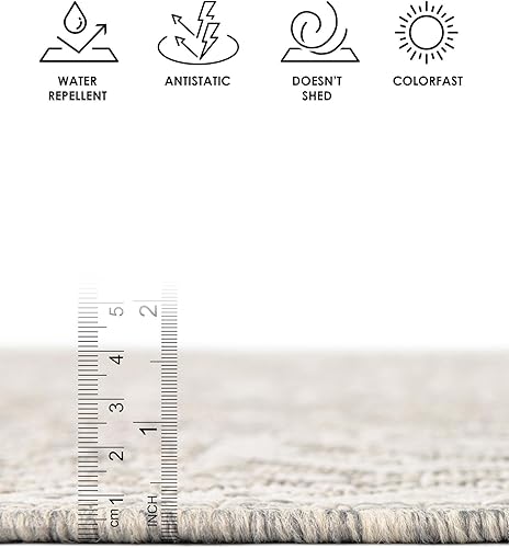 Miniatura 10 de Rugs.com Outdoor Aztec Collection Alfombra – 4 x 6 pies alfombra de tejido plano gris carbón perfecta para salas de estar, grandes comedores, planos