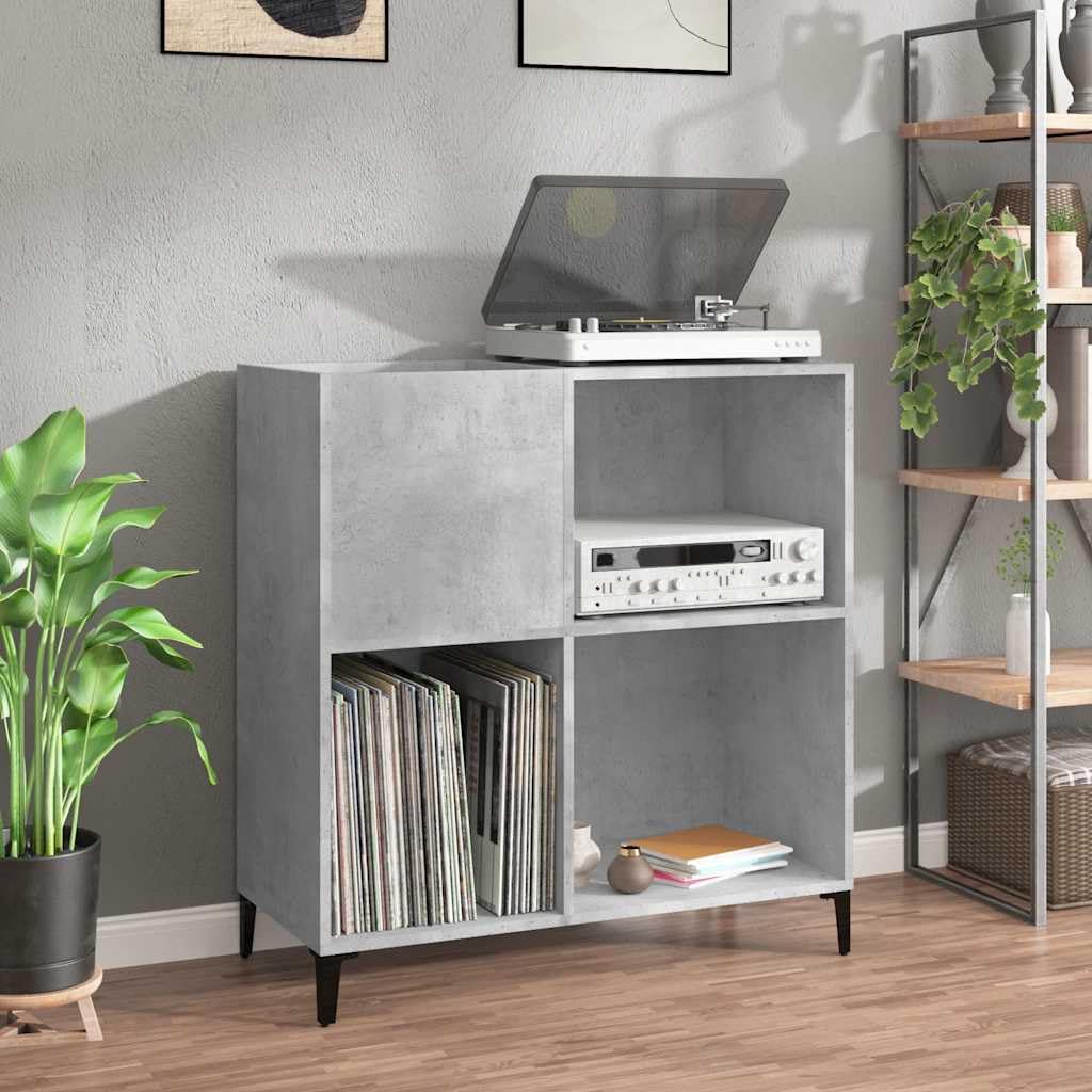 Générique Armadio a dischi in vinile grigio cemento 84,5 x 38 x 89 cm, mobile portaoggetti LP in legno di ingegneria con gambe metalliche, ripiano per giradischi e collezione di vinile.
