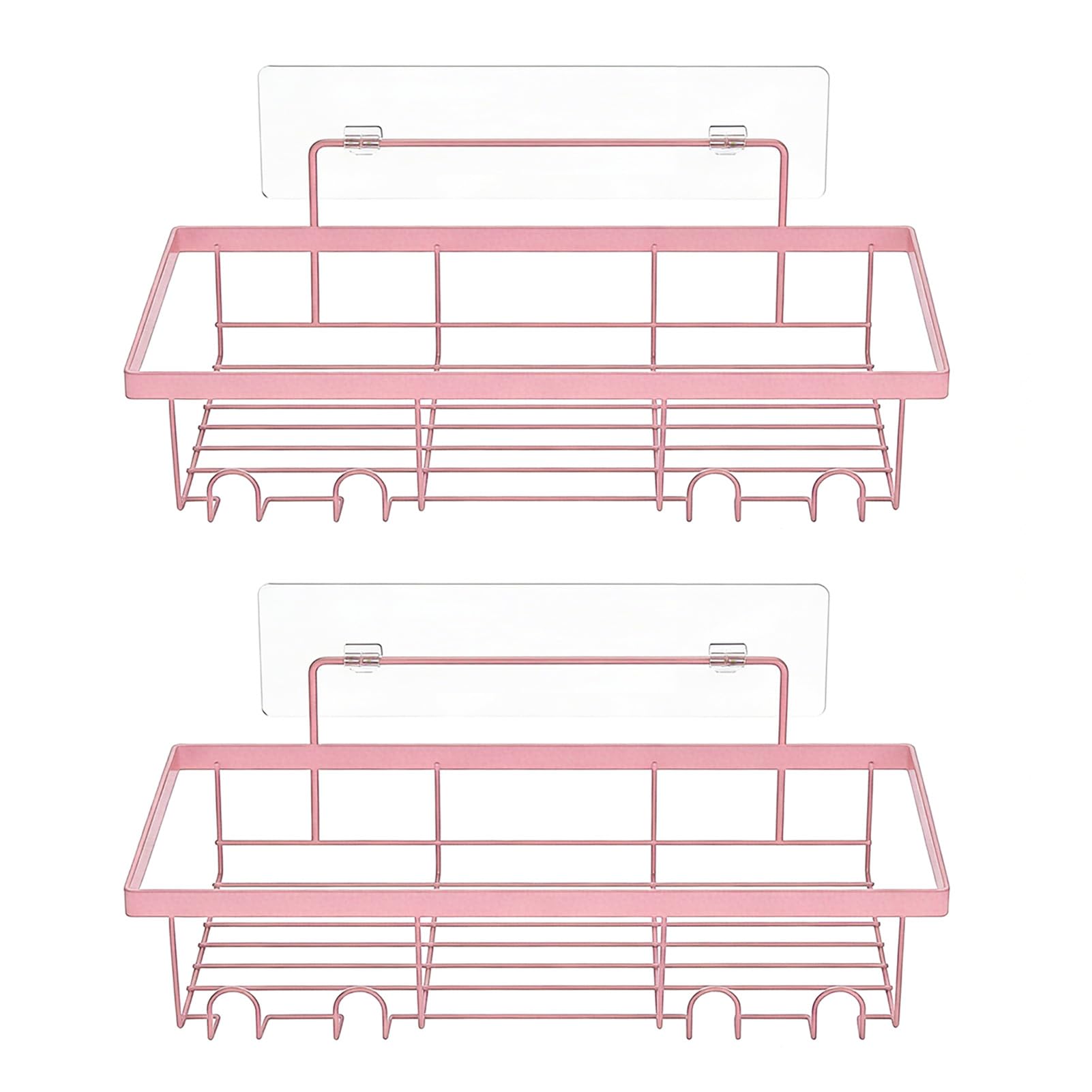 SUNGOOYUE 2pcs Adhesive Shower Caddy Rustproof Wall Shelves Large Capacity No Drilling Basket Shelf for Bathroom Kitchen Storage