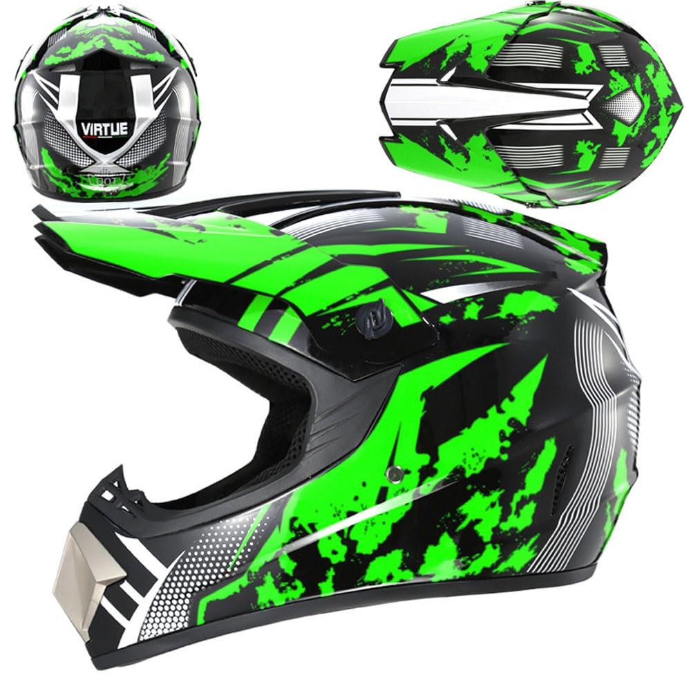Integrale MTB Casco da Motocross, 9-14 anni Gioventù Bambini Fuori Strada Moto ATV Schianto Casco, con Occhiali Guanti Maschera, Caschi ATV BMX Downhill Mountain Bike Quad Bike