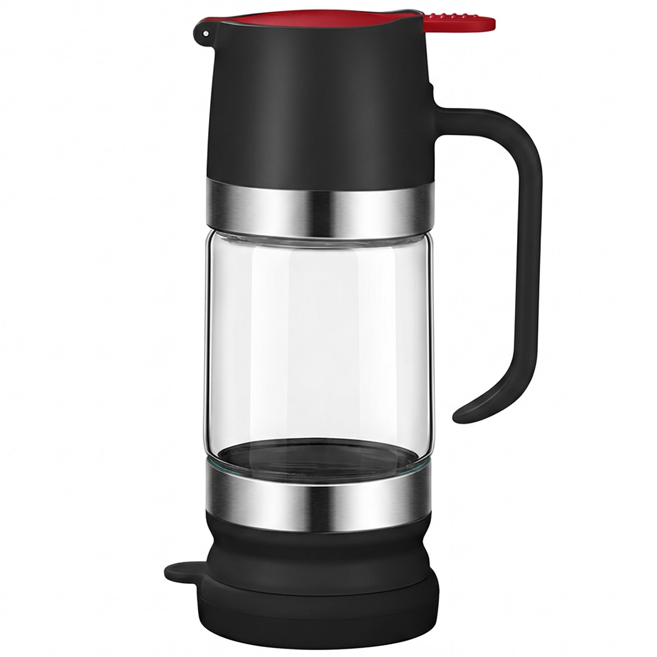 Sjfbebsy Glass Honey Dispenser with Stand No Drip, 350Ml Leakproof No Drip Honey Dispenser with Handle, Press-To-Dispense (Black)