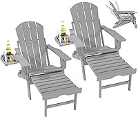 Vista 72 de FOOWIN Adirondack - Silla Adirondack con otomana retráctil, silla Adirondack plegable ajustable de polietileno de alta densidad con bandejas 4 en 1