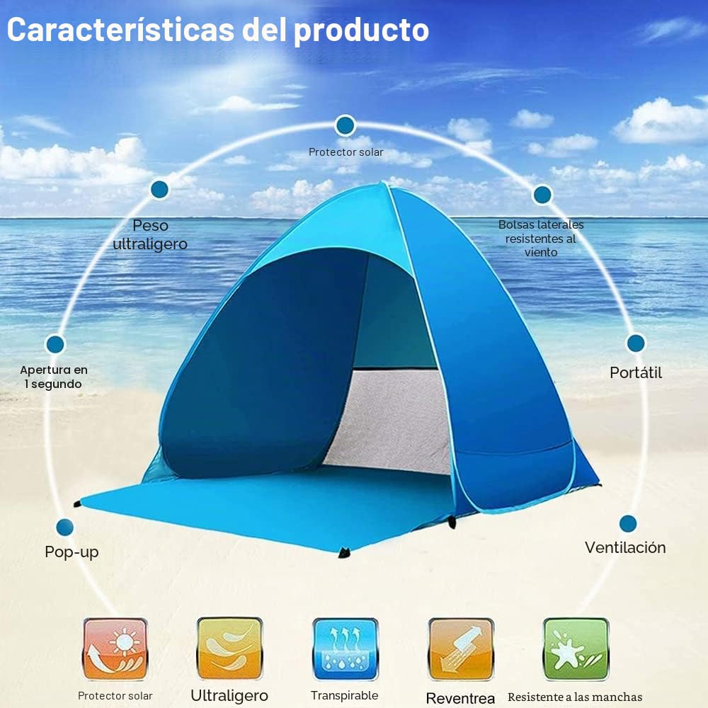 Miconi Pop Up Tienda de Playa Anti-UV Protección Solar UPF 50 Portátil 165x150x110 cm