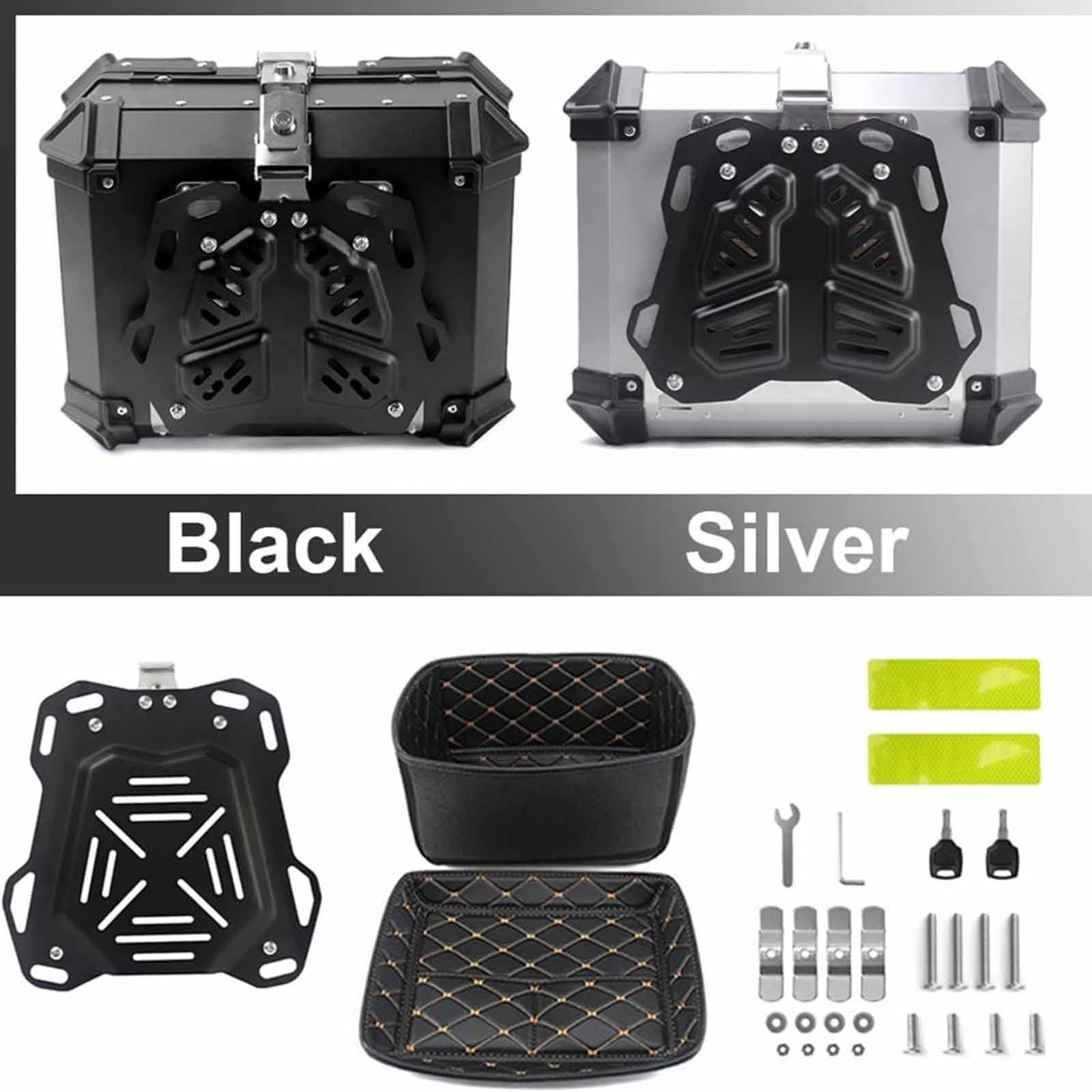 PixCy Top Case Moto Valise Moto en Aluminium Coffre De Moto étanche 28l 36l 45l 55l 65l 80l 100l Motocyclette Topcase pour Scooter Roller Moto Quad,Silver-36L