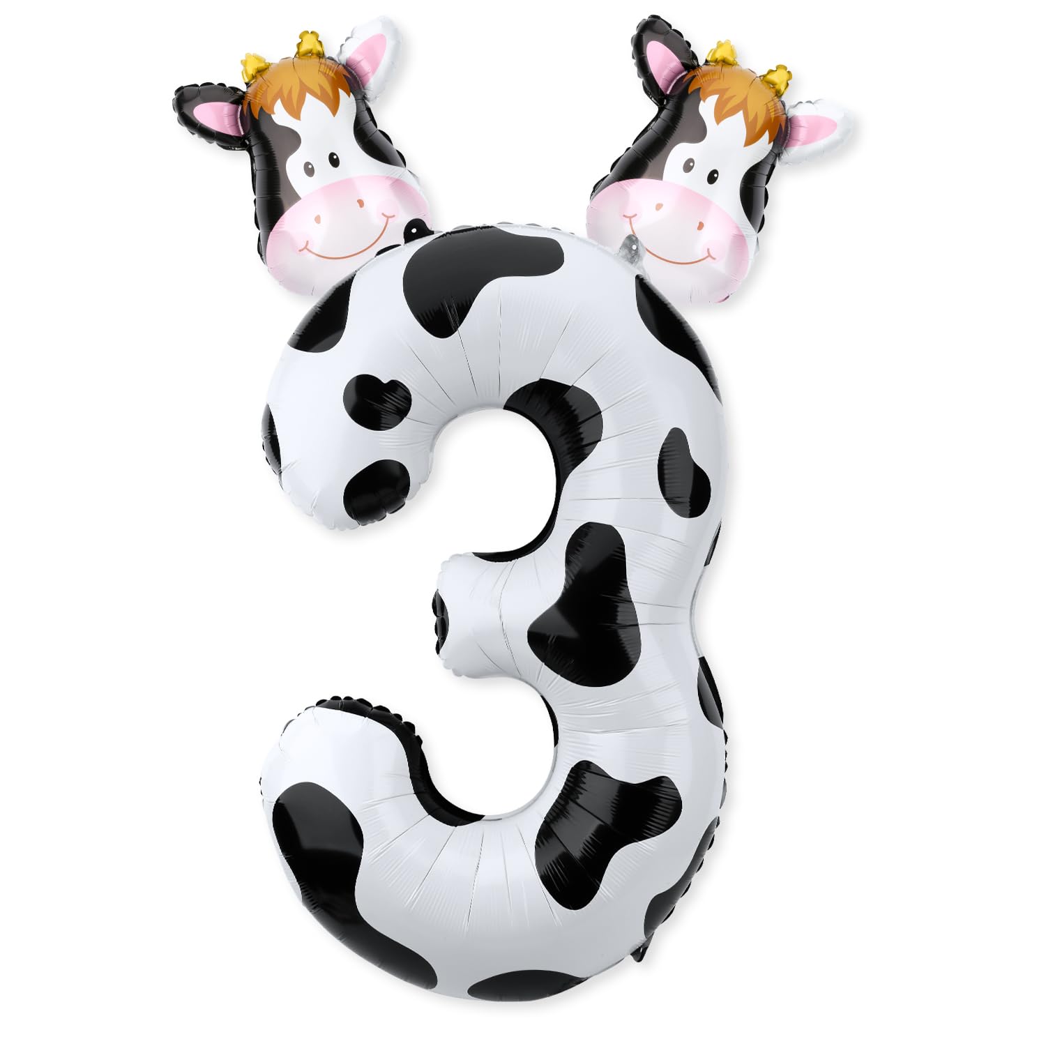 3pcs Cow Print Balloons, 15.7x19.7 Inch Reusable Cow Head Balloon with 40 Inch Cow Number Balloon & a Glue Dot Cute Cow Party Decorations for Birthday, Farm Themed Party (Number 3)