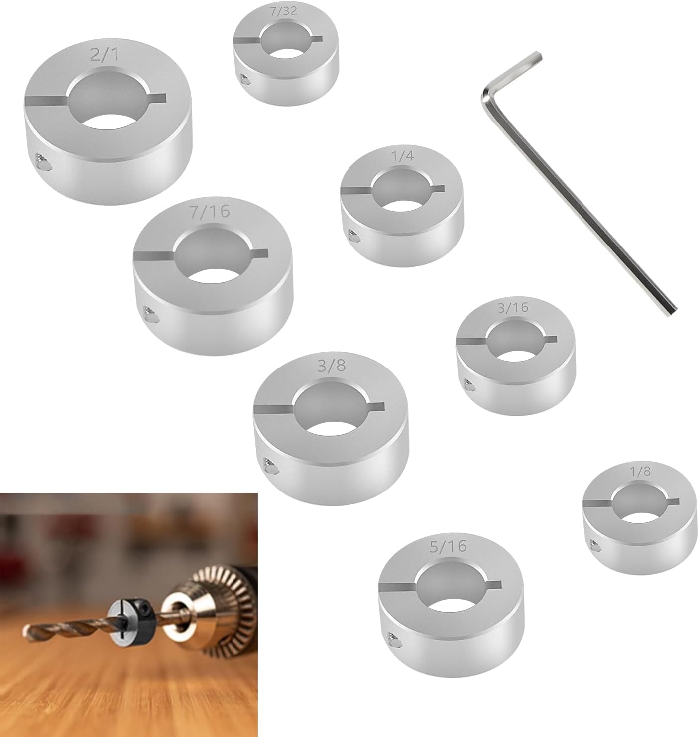 8pcs Drill Bit Depth Stop Collar Split Ring Woodworking Drills Clamping Device Positioner Hole Drill Press