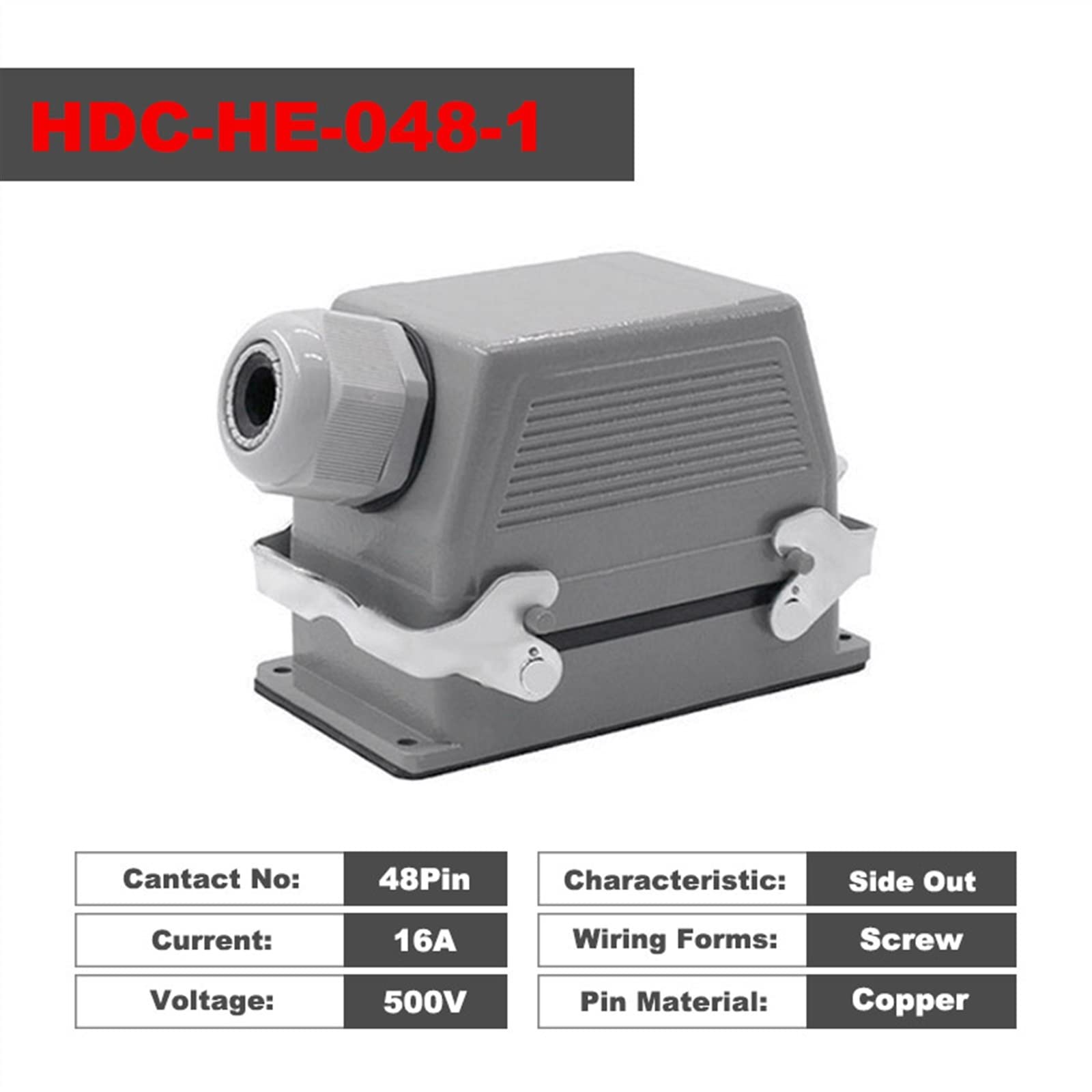 HDC-HE-048-1/2 Conectores de alta resistencia F/M 48 pines conexión de tornillo industrial rectangular enchufe conector de aviación 1 unidad (HDC-HE-048-1)