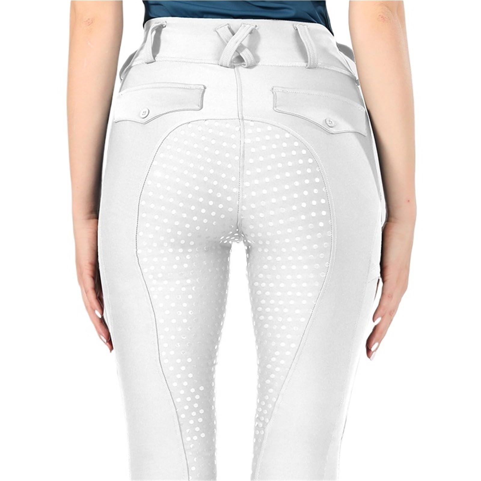 Pantalones de equitación for mujer, calzas ecuestres con asiento completo silicona, mallas deportivas competición Para Montar(White,XS)