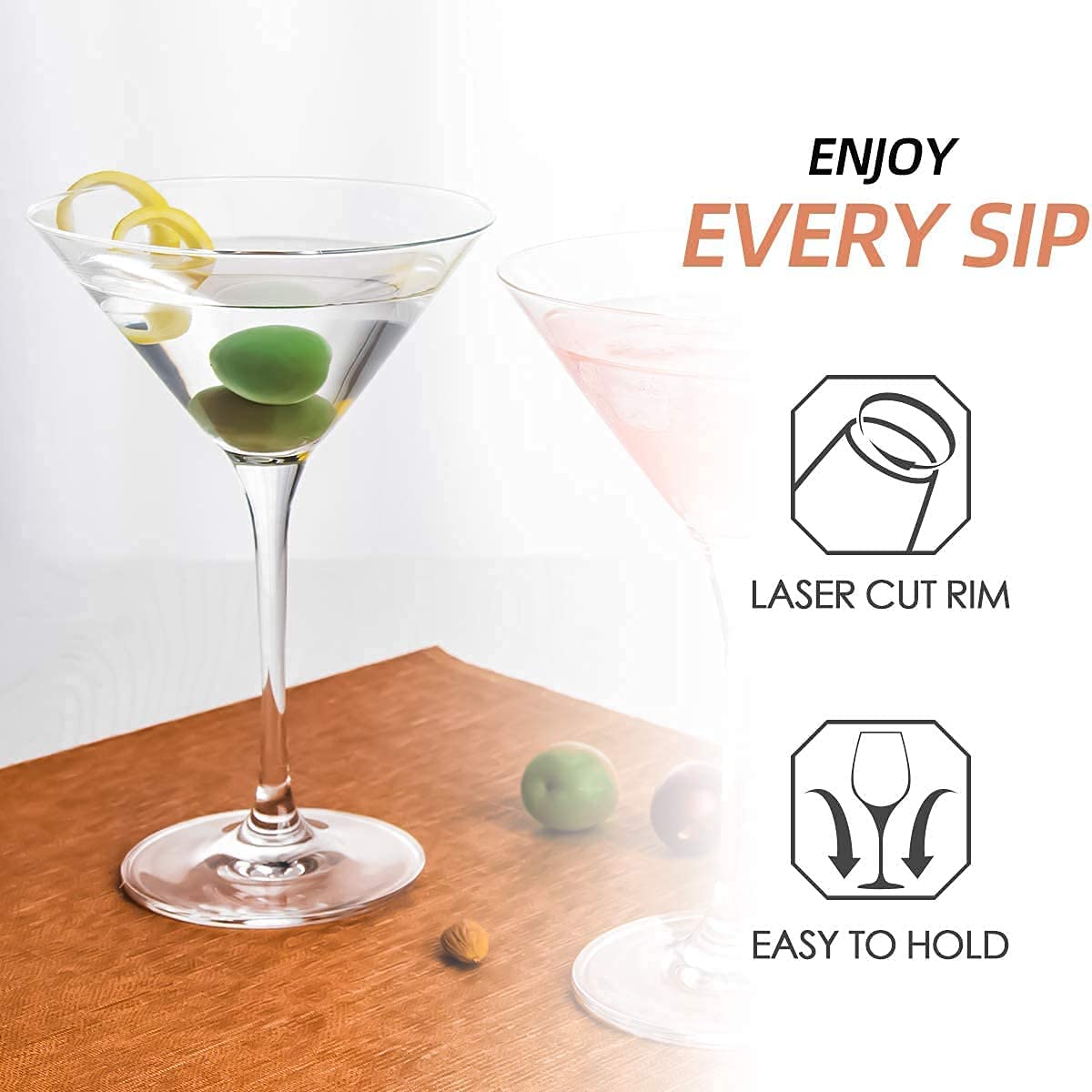 NVRA Premium Crystal Martini Glasses Set of 2 | 4.8 Ounce (140ml) | V-Shape Straight-stemmed Italian Clear Elegant Cocktail Glasses for Bar, Martini, Pisco Sour, Juice, Cosmopolitan, Gimlet 3