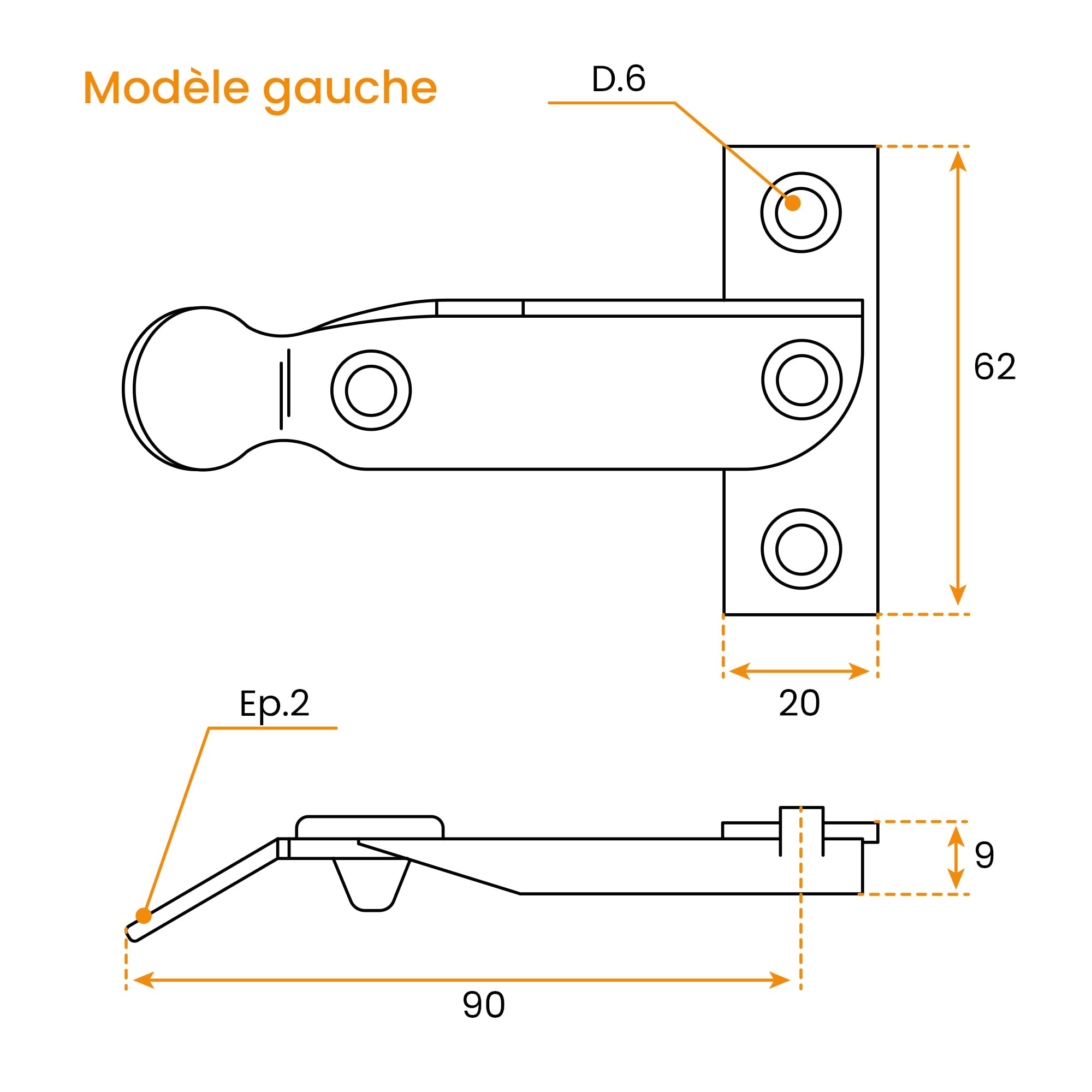 Louver Stop, St Brieuc Stop, Left Side with Stop, Length 90 mm, Block your PVC or Aluminium Wood Shutters and Blinds - Image 2