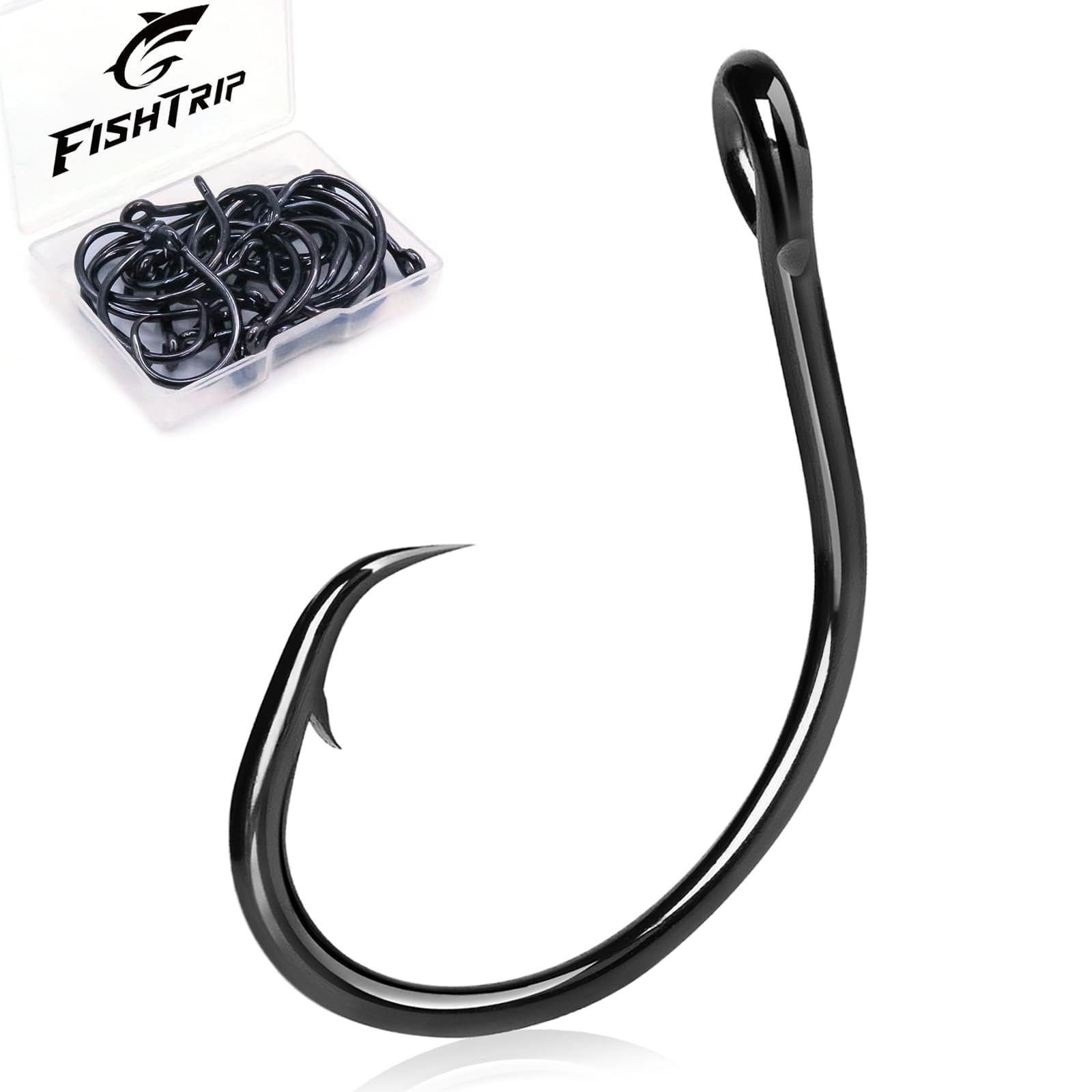 FishTrip 25pcs Inline 5X Strong Circle Hooks, Fishing Hooks for Saltwater