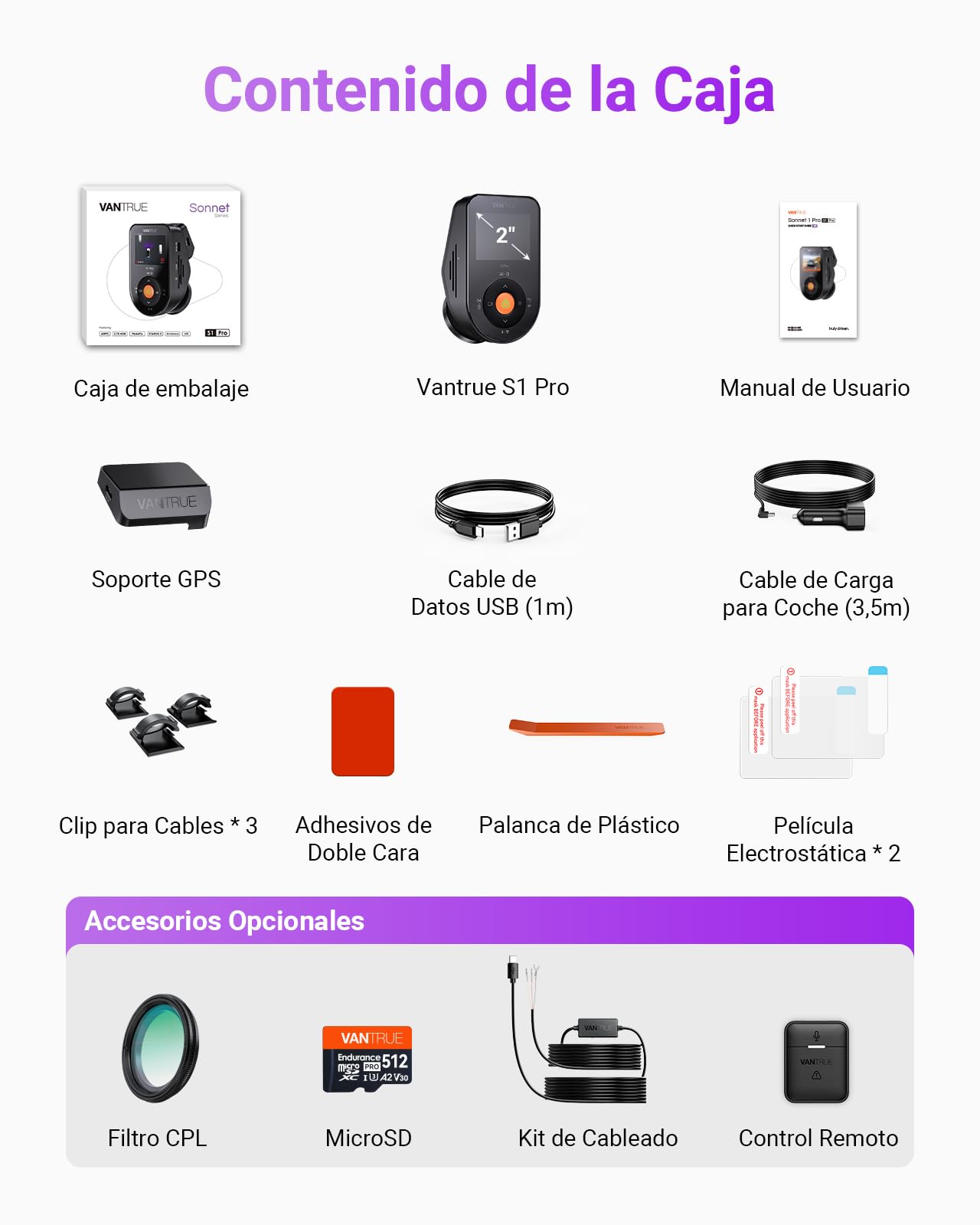 VANTRUE S1 Pro Cámara para Coche, 2,5K 60FPS, 5G WiFi GPS, ADAS, STARVIS 2, visión Nocturna Platepix, G-Sensor dashcam cámara Coche, Monitor de Aparcamiento 24H, Control por Voz & App, máx. 1 TB