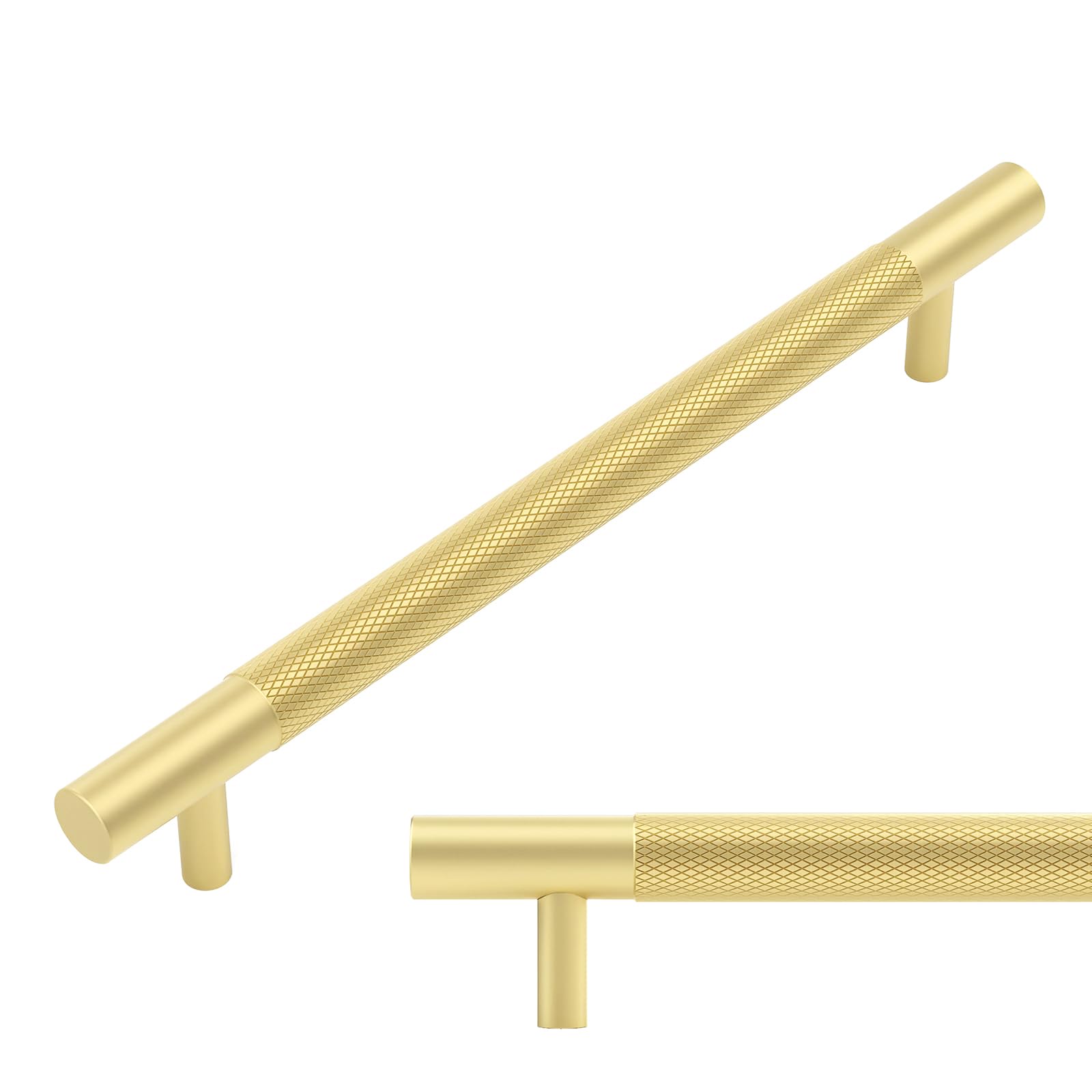 LONTAN 5 Pack Gold Cupboard Handles 160mm Hole Centers Knurled Cabinet & Drawer Handles Sandy Gold Drawer Pulls
