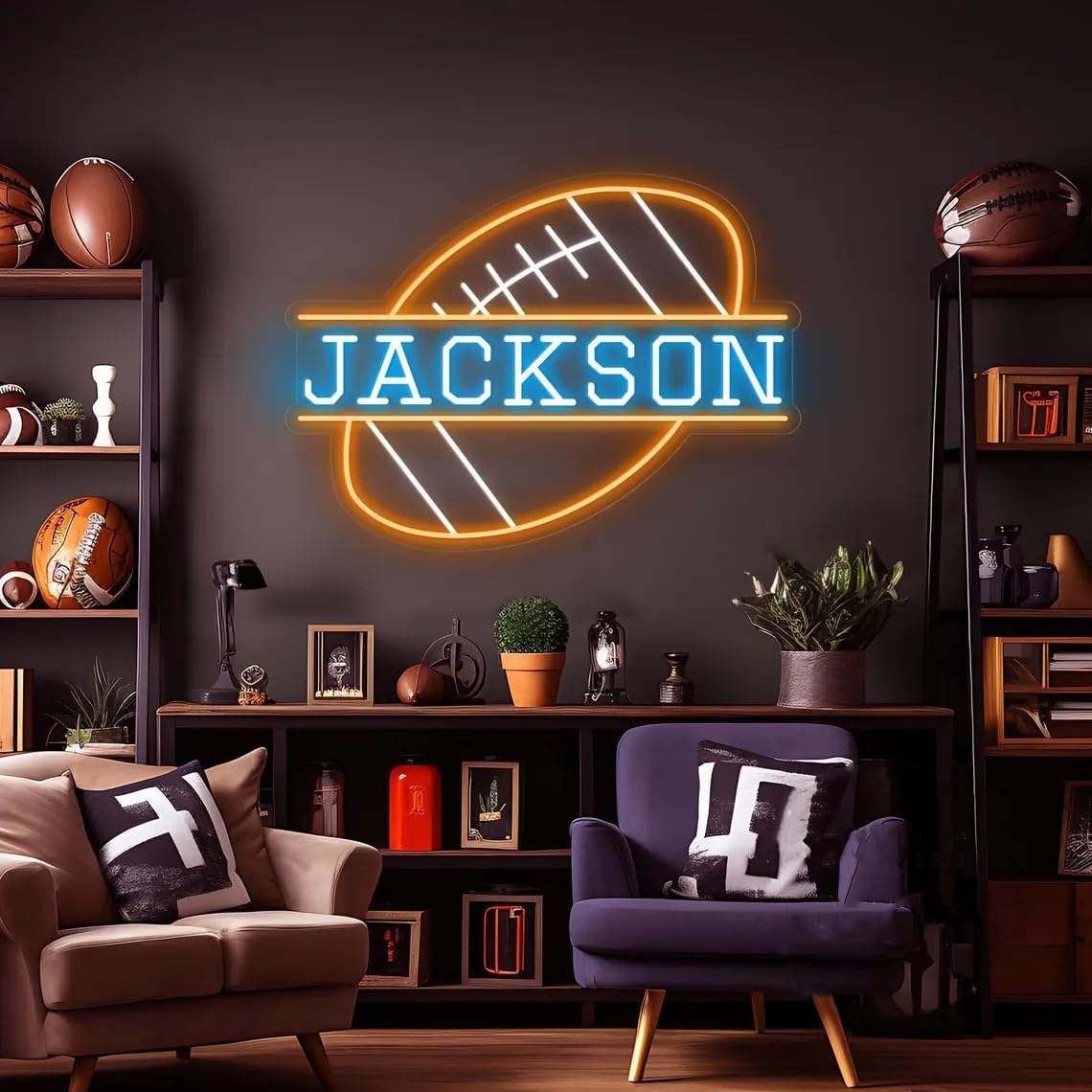 Custom Football Name Neon Sign Personalized Football LED Light Signs Rugby Boy's Bedroom Home Wall Decor, Sports Birthday Party Decor Personalized Gift for Kids, Rugby Gift