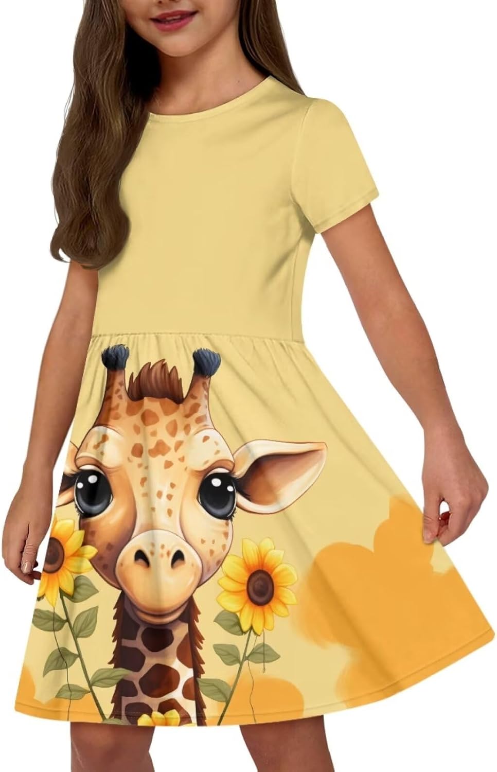 Short Sleeve Dresses for Girls School Dress with Pockets Twirly Skater Dress for 3-14 Years Old