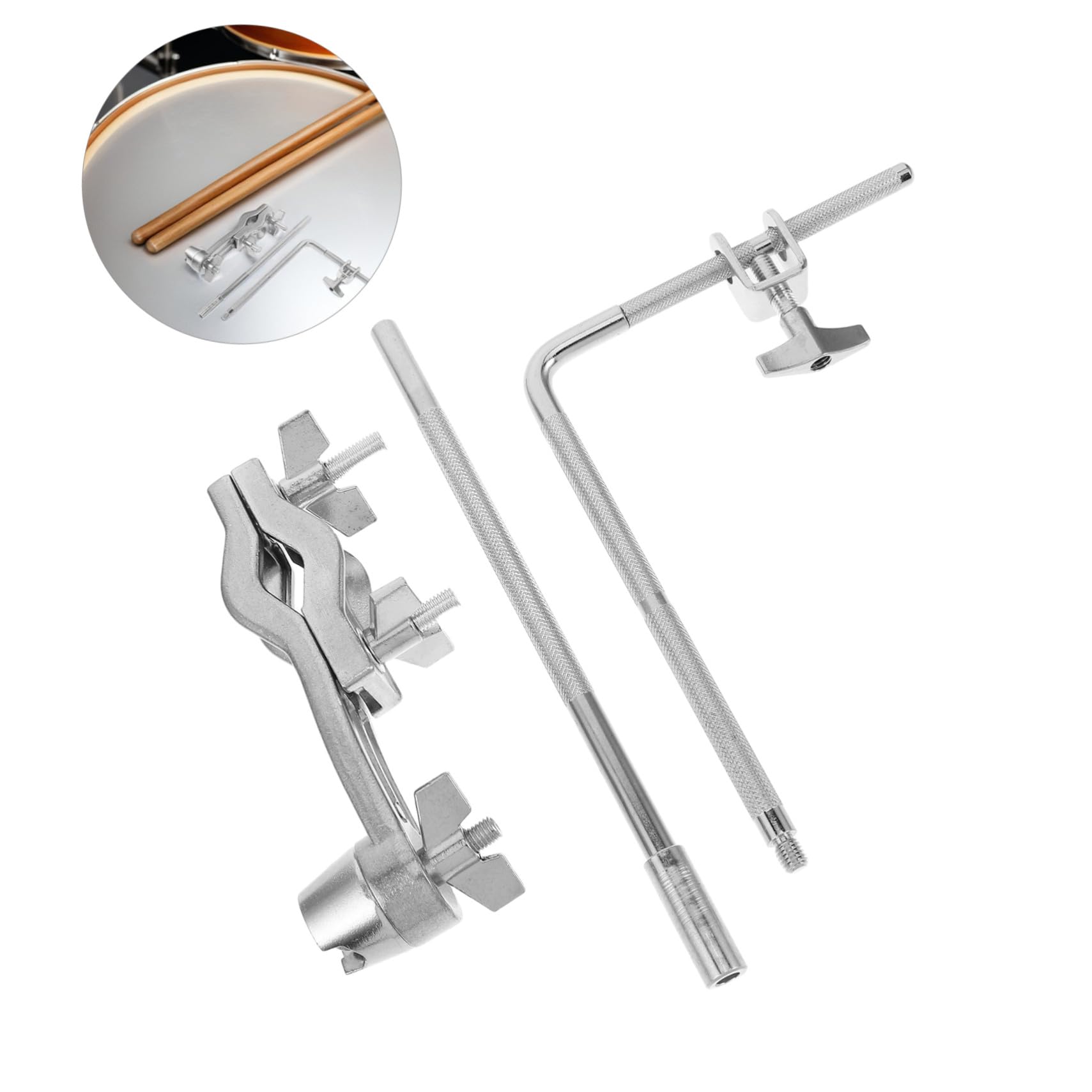 Mikinona Abrazadera para Montaje de Cencerro con Varilla en L y Bloqueo, Soporte Extensible para Rack de Batería, Accesorio de Herraje de Percusión para Escenario y Estudio